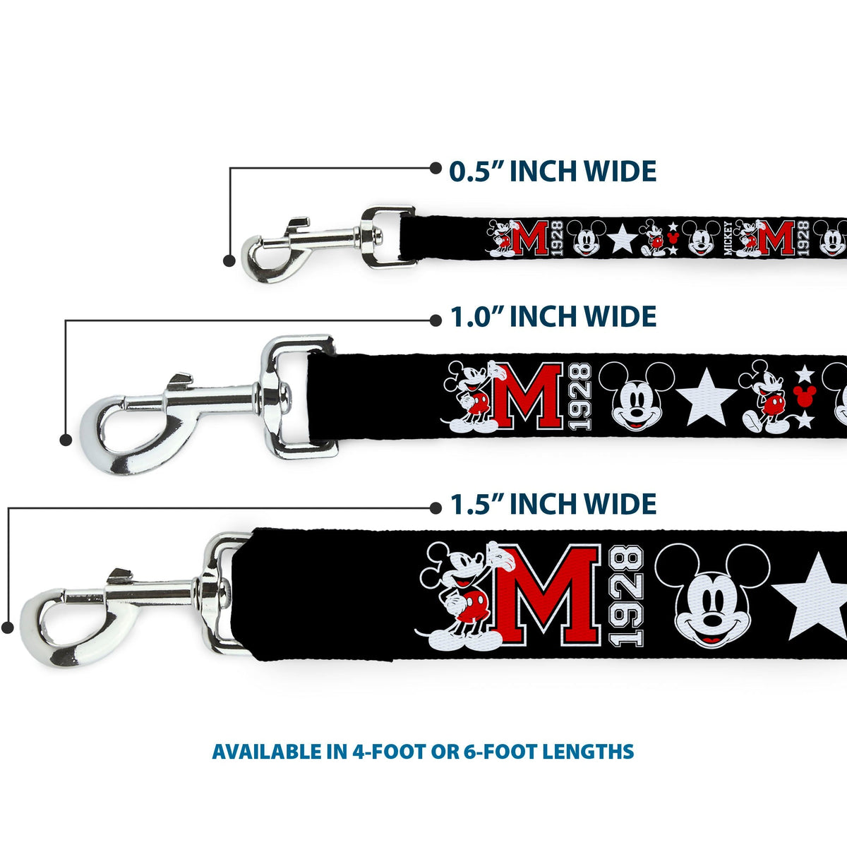 Dog Leash - Classic Mickey Mouse 1928 Collage Black/White/Red 