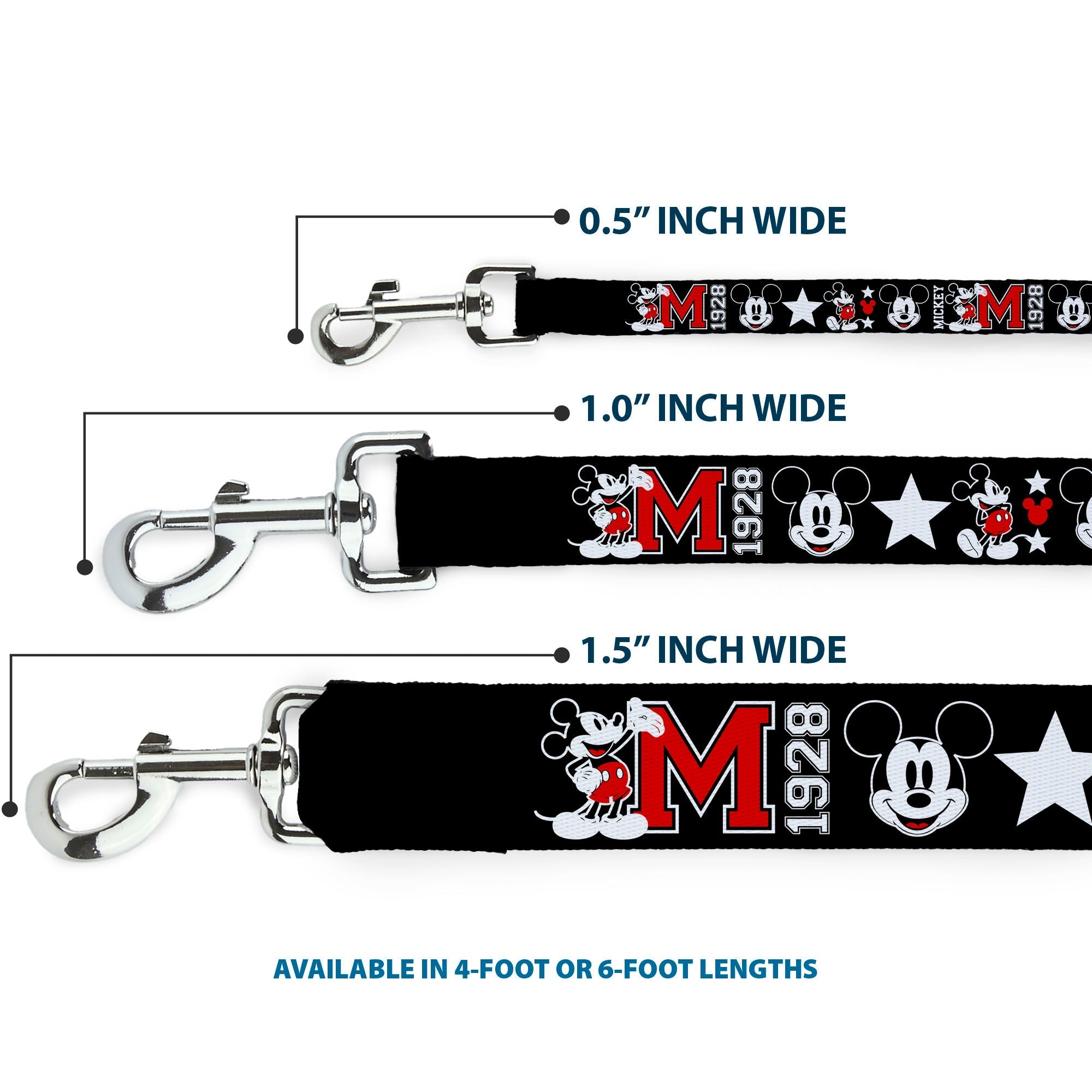 Dog Leash - Classic Mickey Mouse 1928 Collage Black/White/Red 