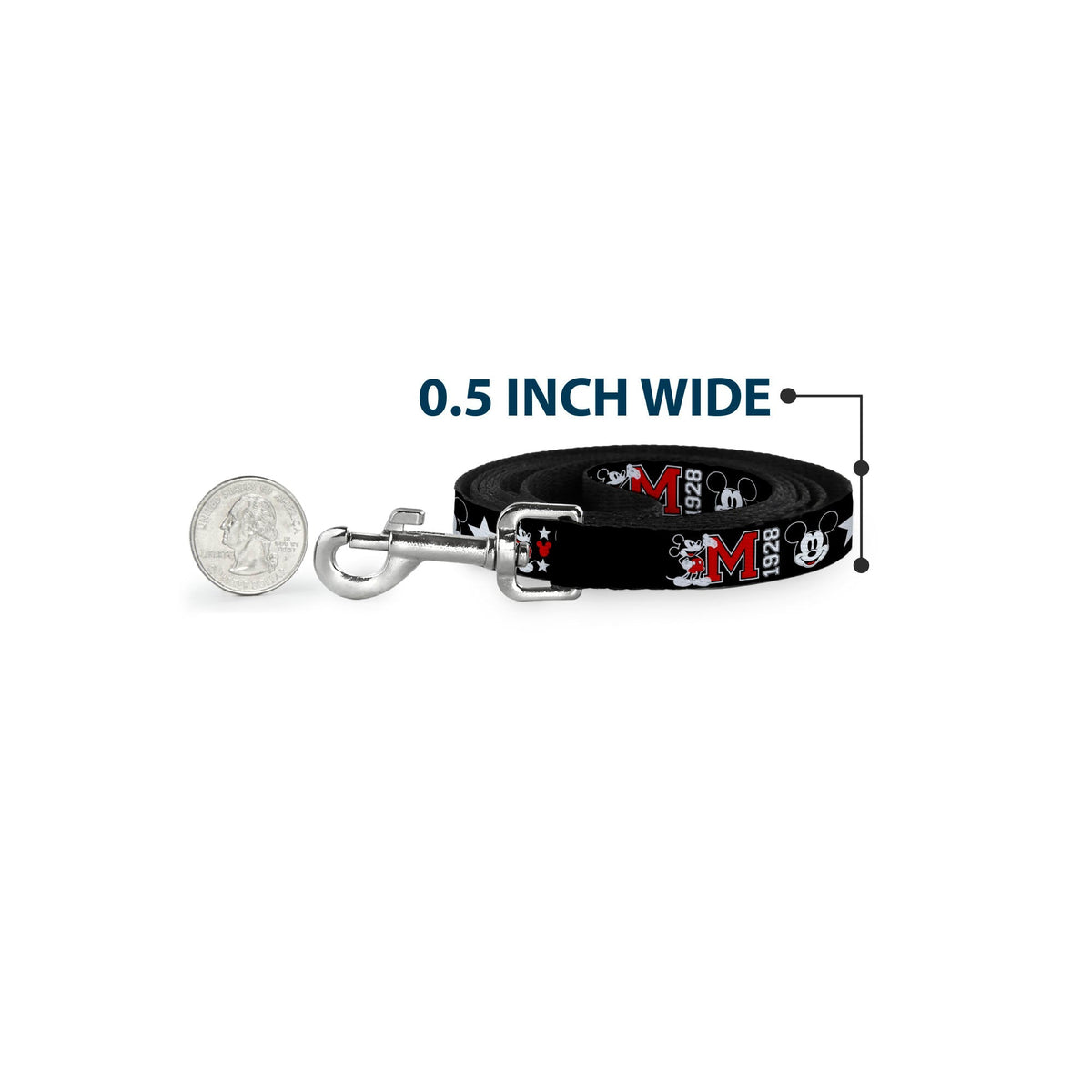 Dog Leash - Classic Mickey Mouse 1928 Collage Black/White/Red 