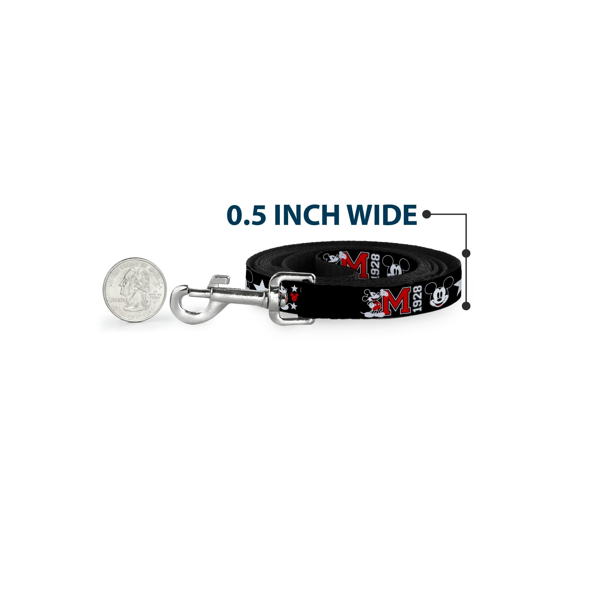 Dog Leash - Classic Mickey Mouse 1928 Collage Black/White/Red 