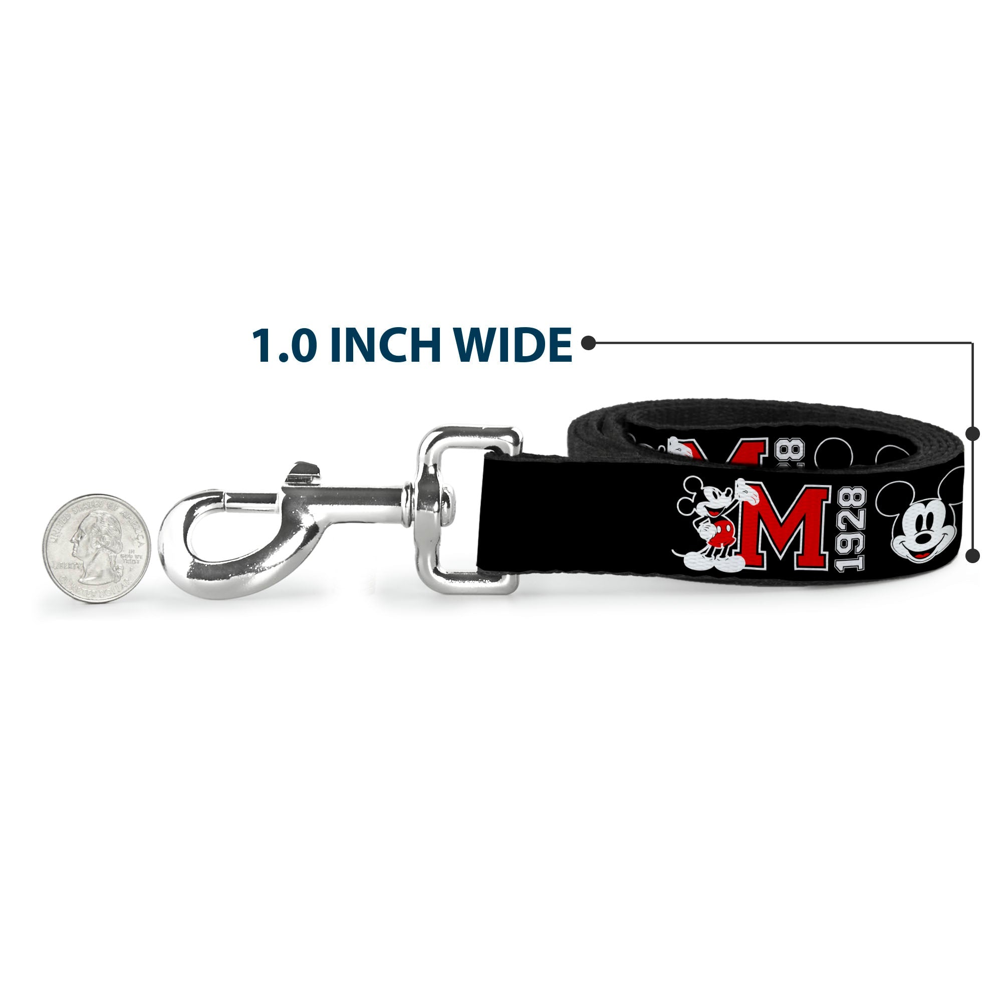 Dog Leash - Classic Mickey Mouse 1928 Collage Black/White/Red