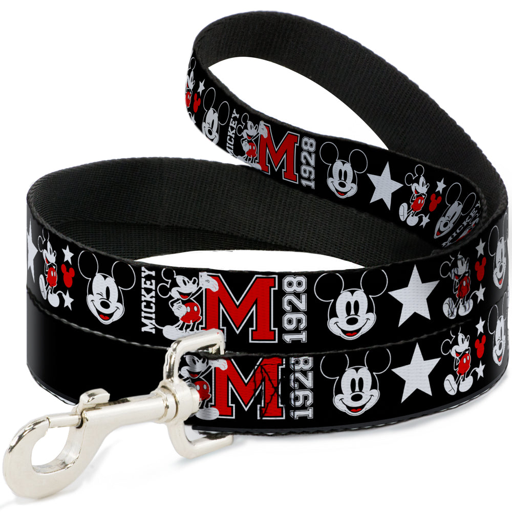 Dog Leash - Classic Mickey Mouse 1928 Collage Black/White/Red