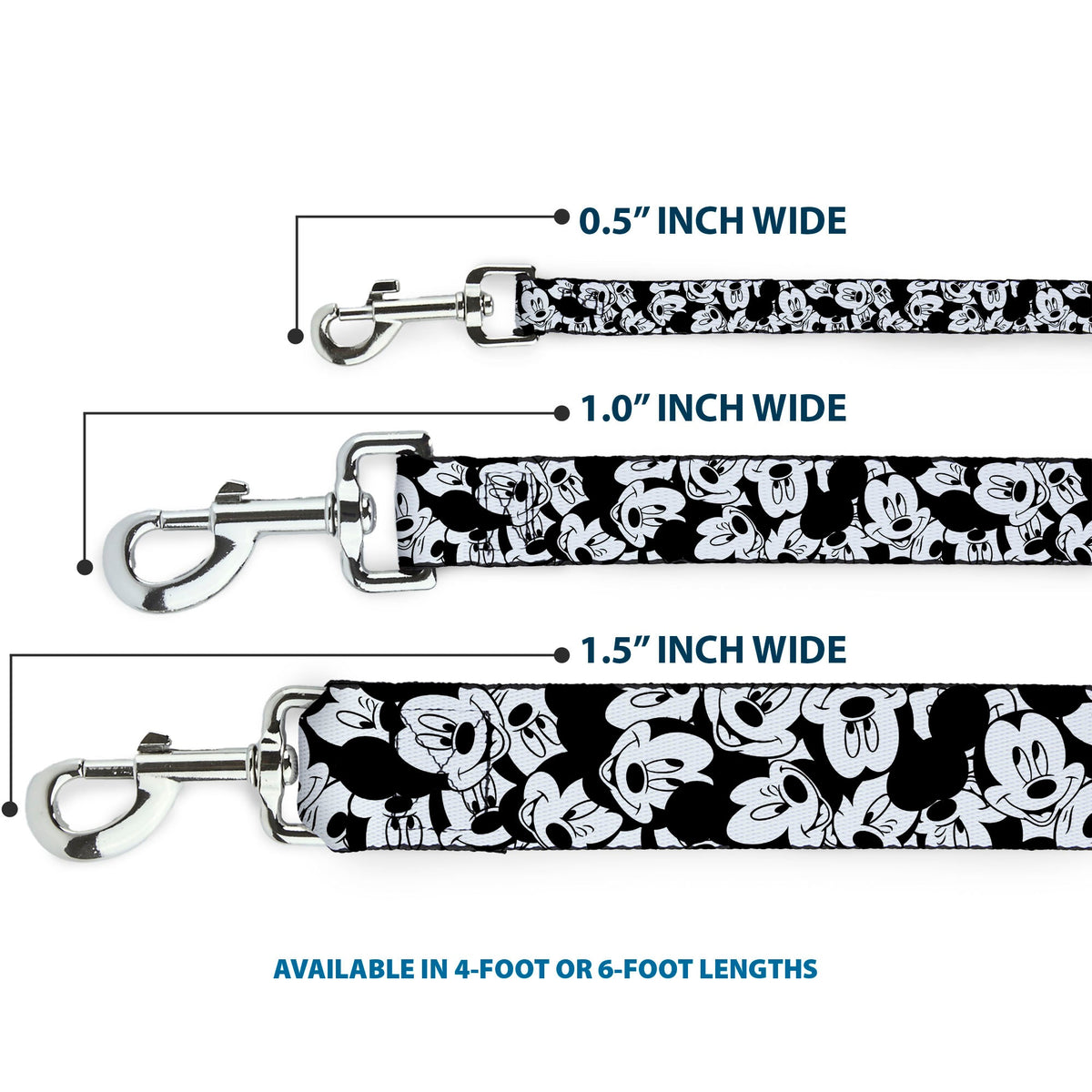 Dog Leash - Mickey Mouse Expressions Stacked White/Black 