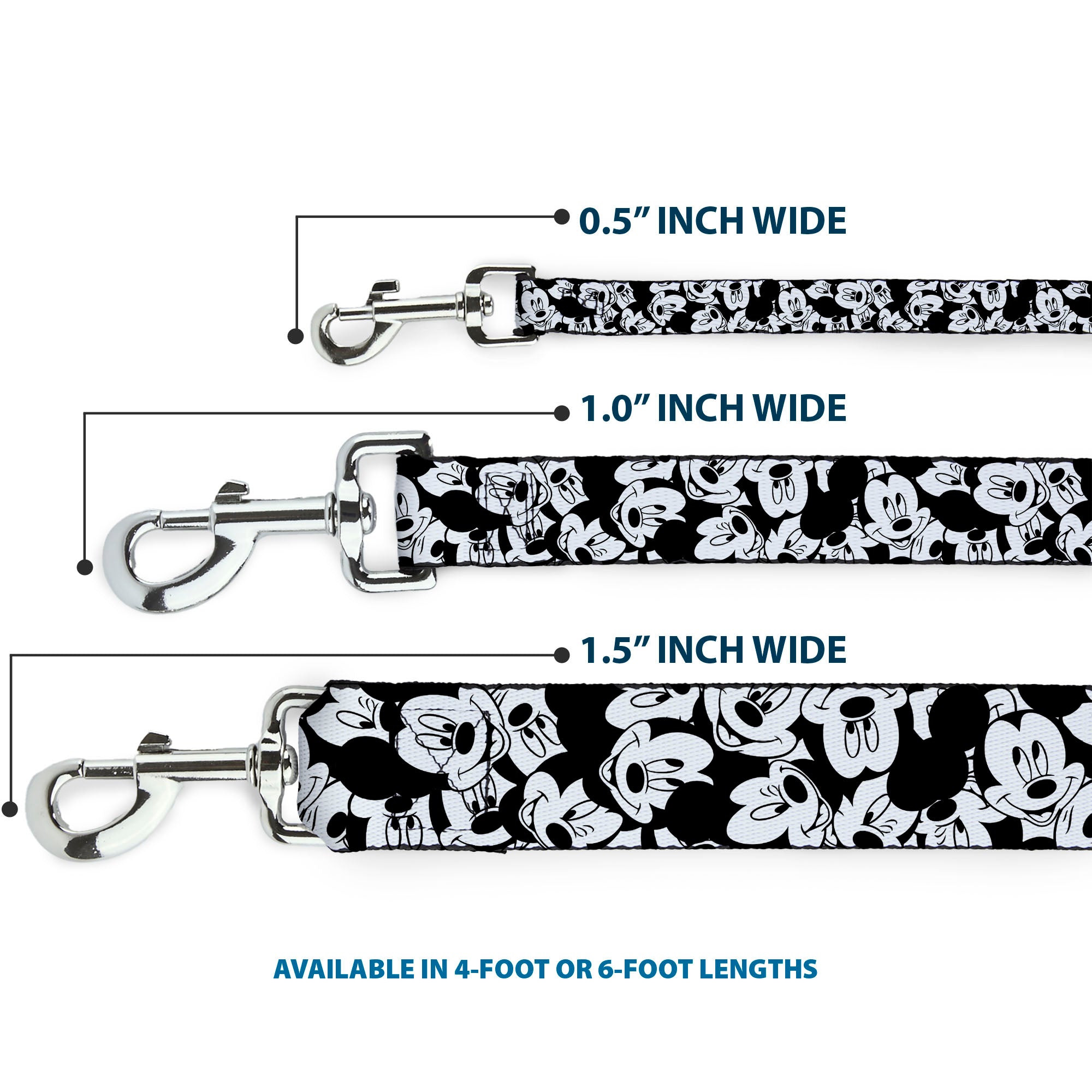 Dog Leash - Mickey Mouse Expressions Stacked White/Black 