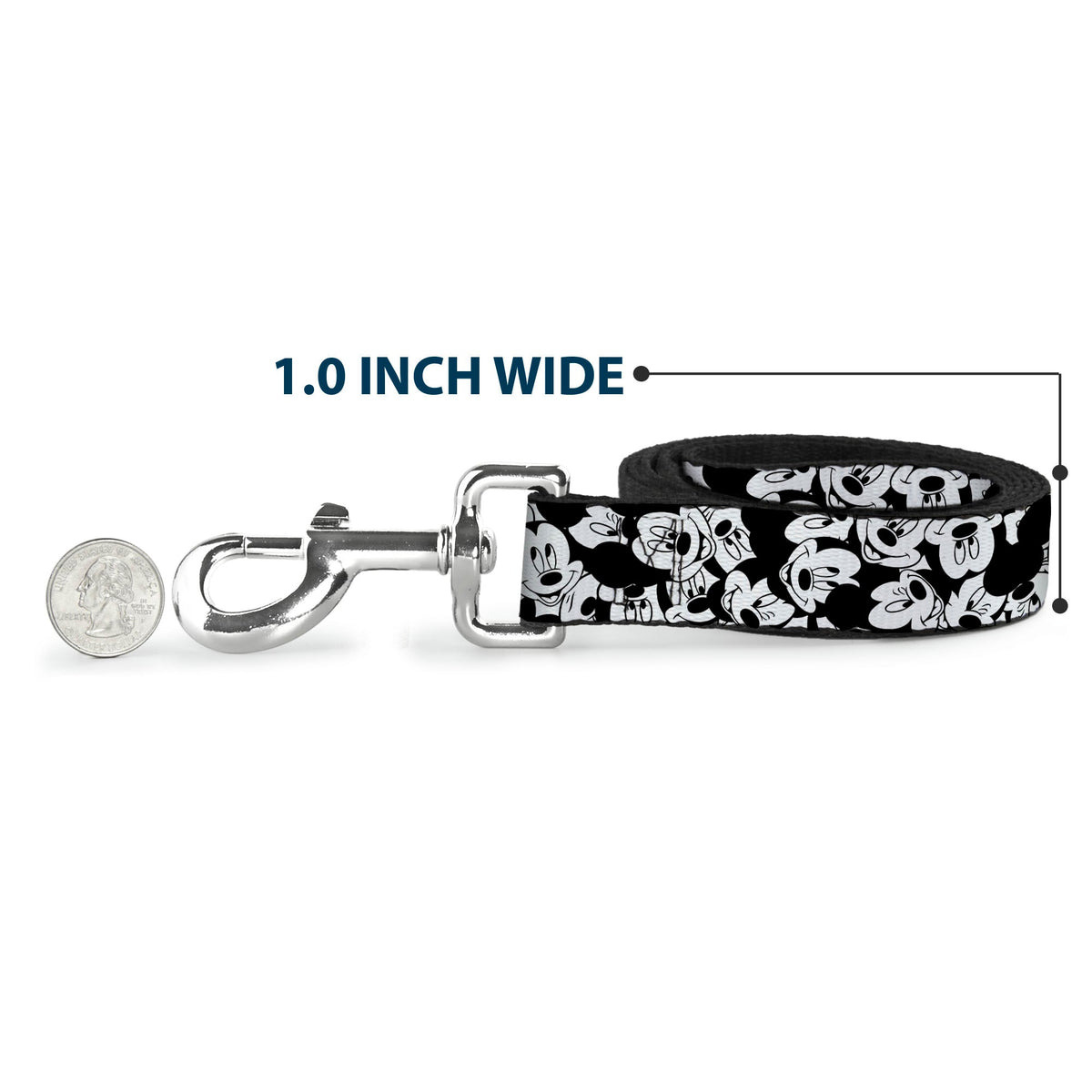 Dog Leash - Mickey Mouse Expressions Stacked White/Black 