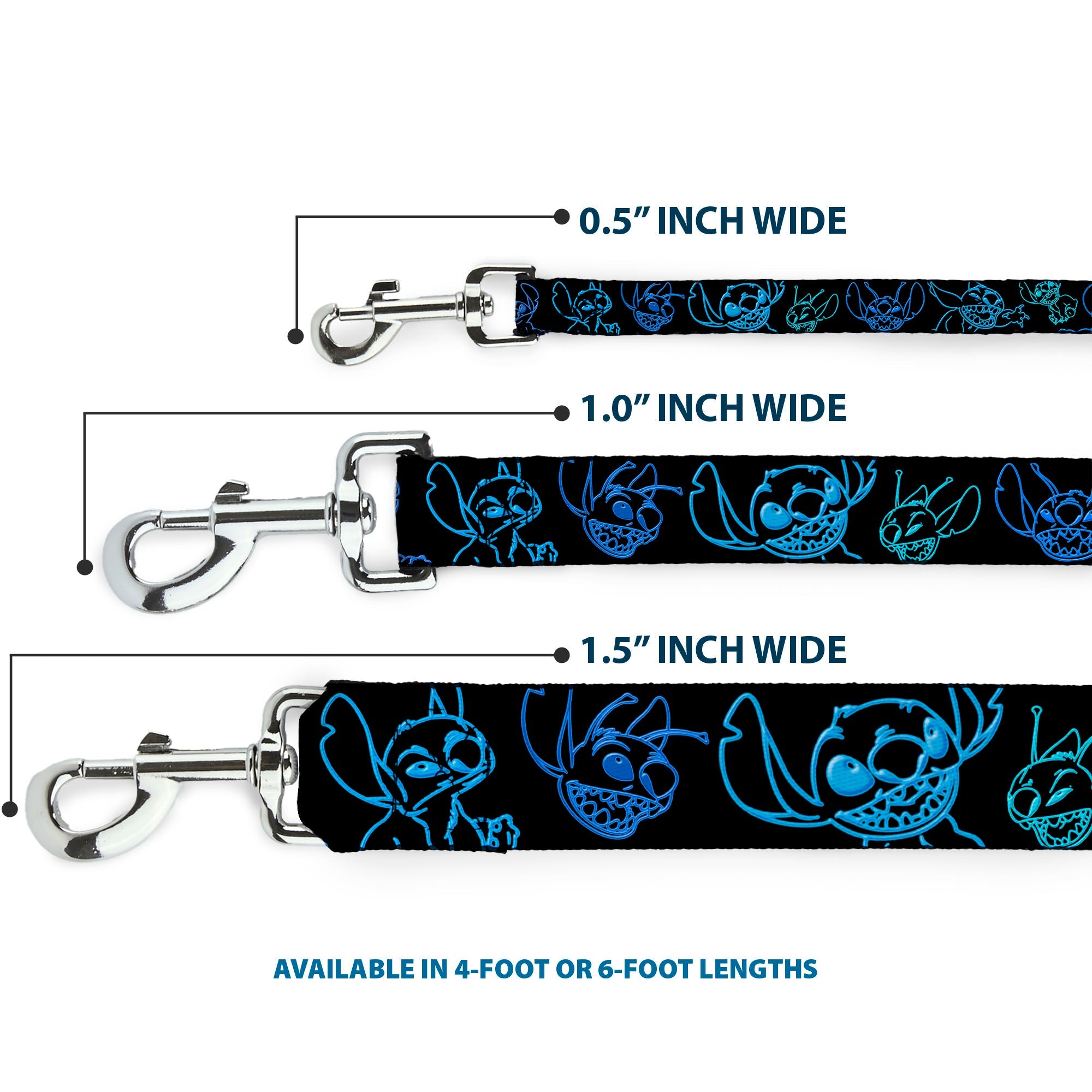Dog Leash - Electric Stitch Poses Black/Neon Blue - HT Animal Supply