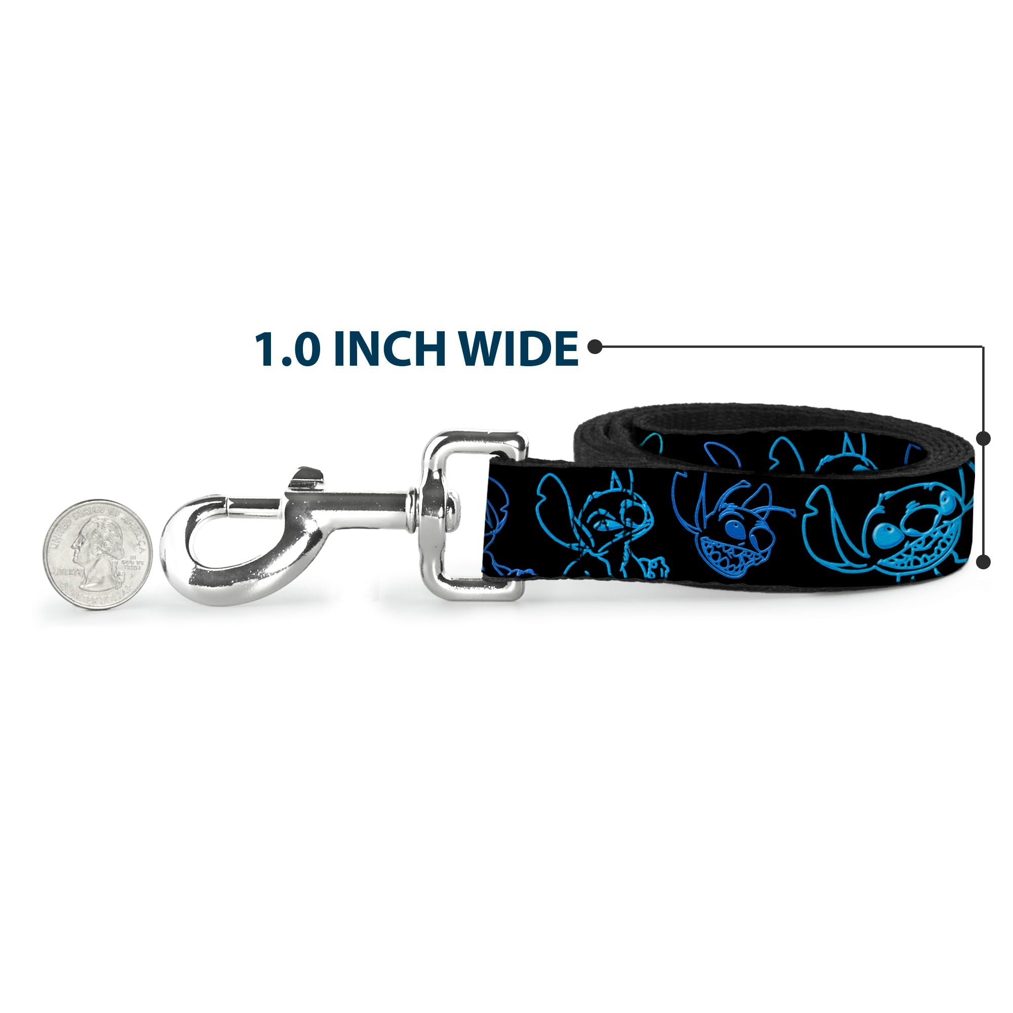 Dog Leash - Electric Stitch Poses Black/Neon Blue