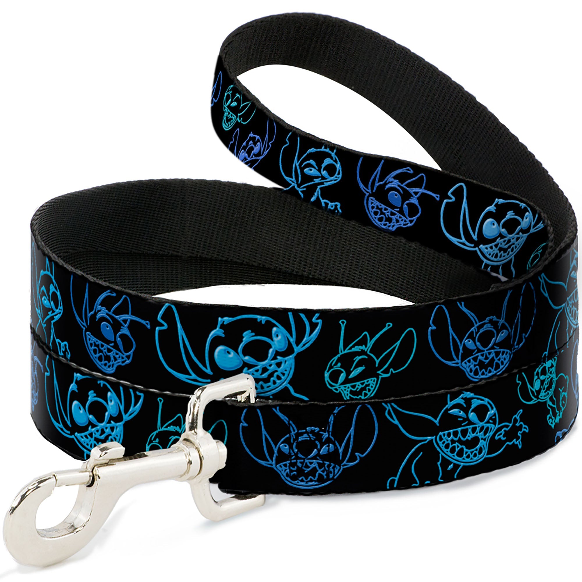 Dog Leash - Electric Stitch Poses Black/Neon Blue