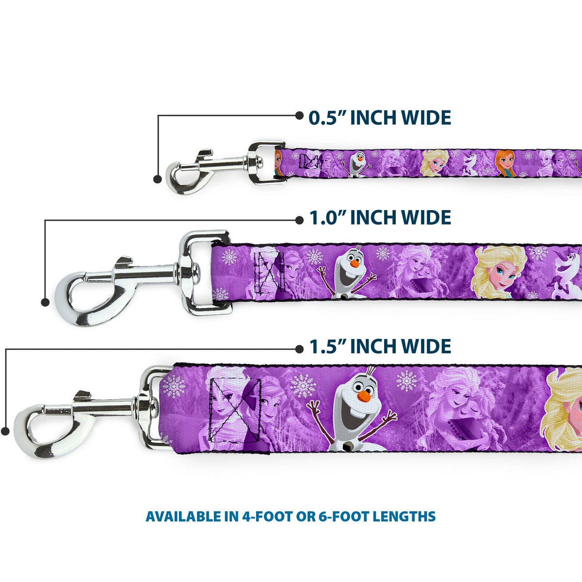 Dog Leash - Frozen Anna/Elsa/Olaf Poses/Scenes Purples 