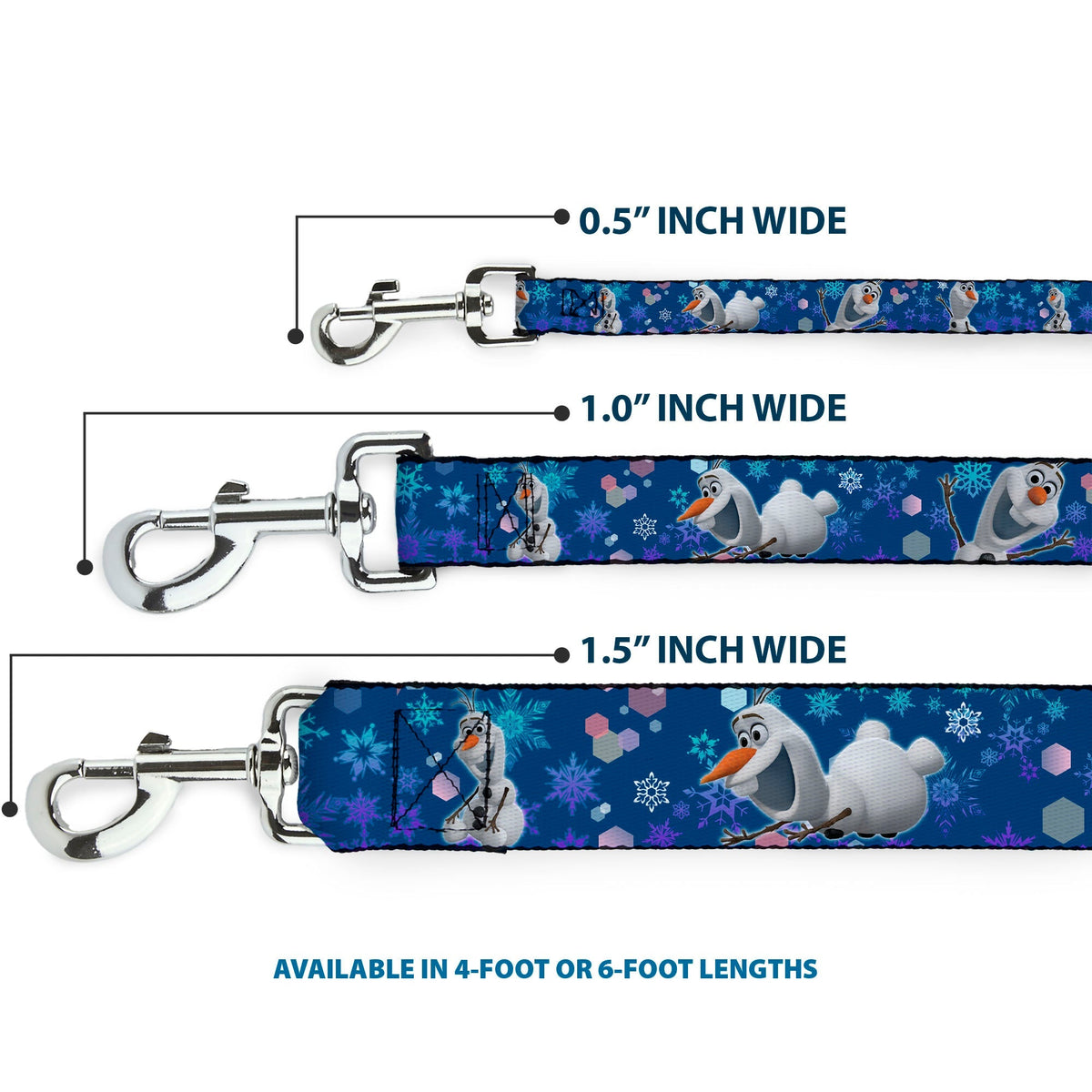 Dog Leash - Frozen Olaf Poses/Snowflakes Blues 