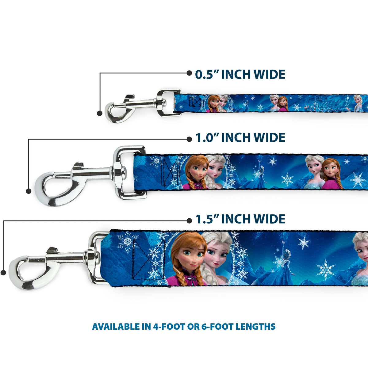 Dog Leash - Anna & Elsa Poses/Castle & Mountains Blues 