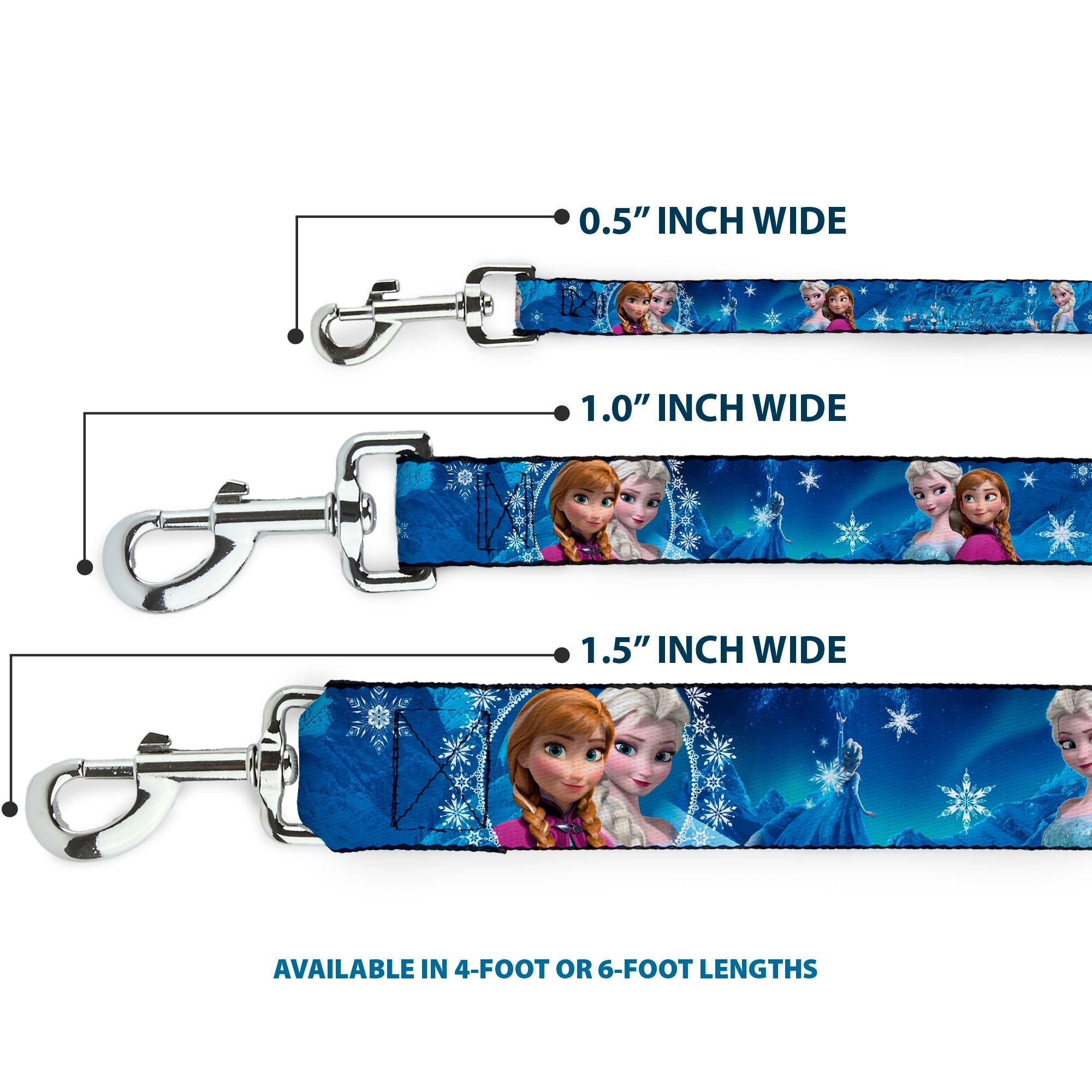 Dog Leash - Anna & Elsa Poses/Castle & Mountains Blues 