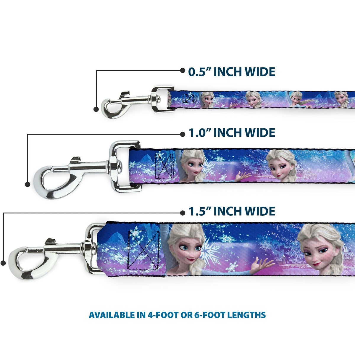 Dog Leash - Elsa the Snow Queen Poses/Castle & Snowy Mountains Blue-Pink Fade 