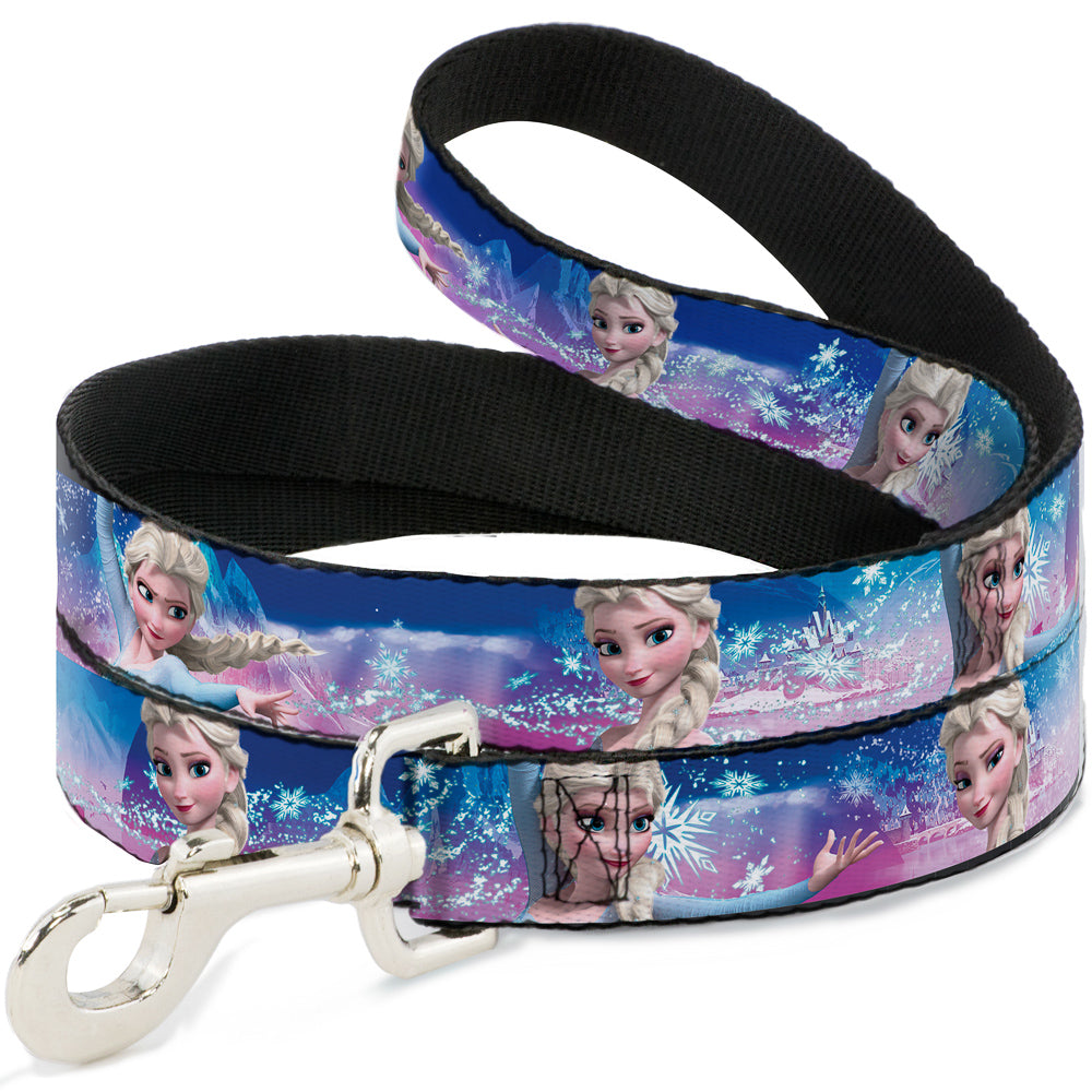 Dog Leash - Elsa the Snow Queen Poses/Castle & Snowy Mountains Blue-Pink Fade 