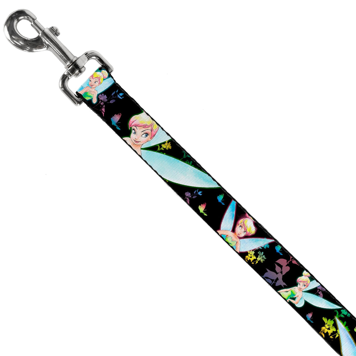 Dog Leash - Glowing Tinker Bell Poses/Butterflies & Flowers Black/Multi Neon 