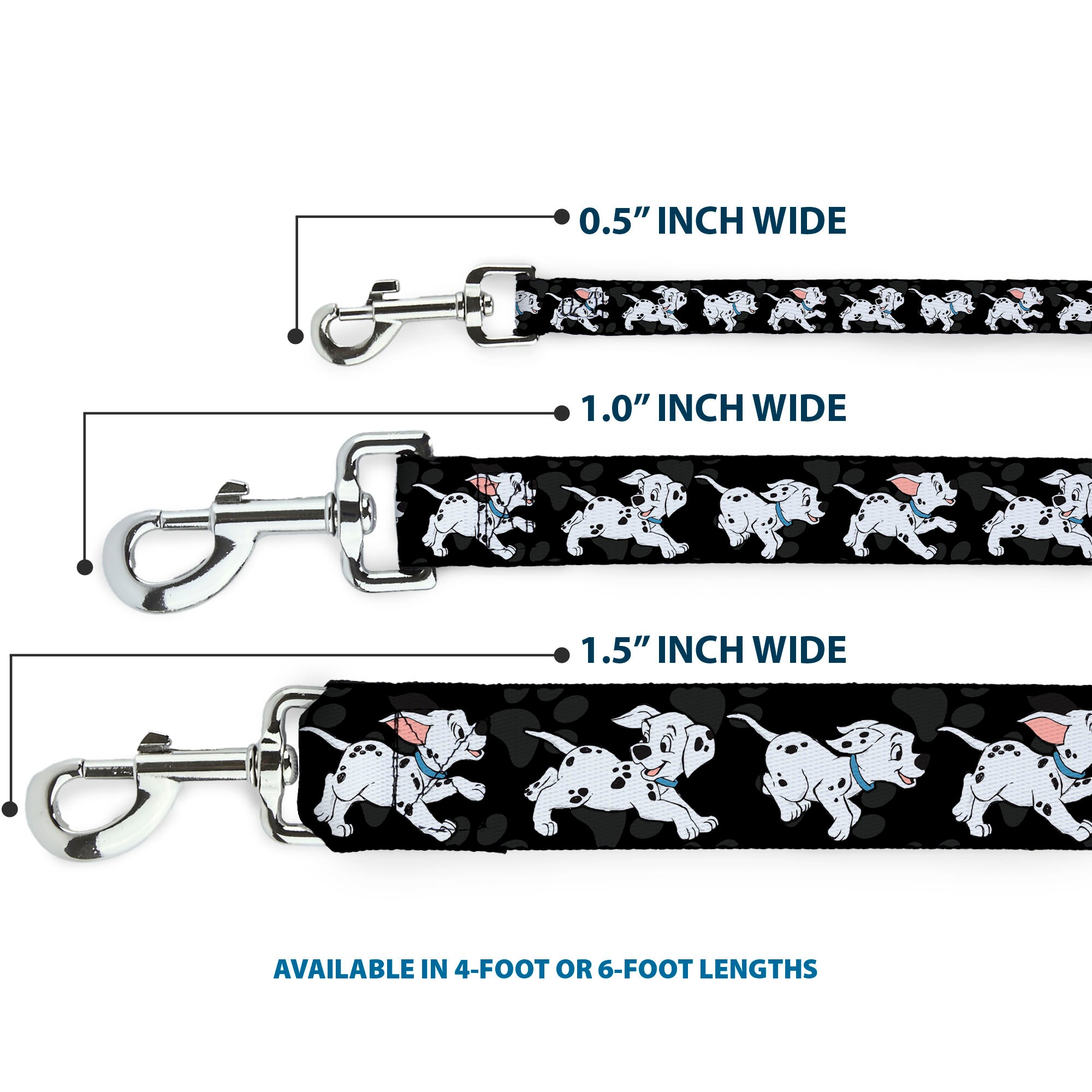Dog Leash - Dalmatians Running/Paws Black/Gray/White/Black 