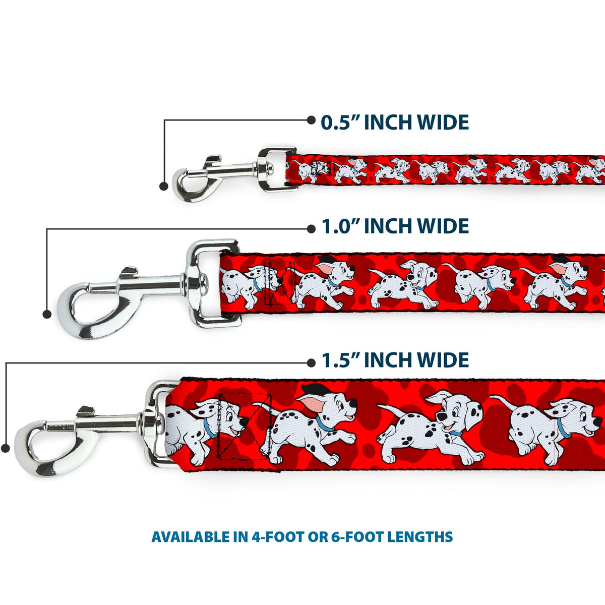 Dog Leash - Dalmatians Running/Paws Reds/White/Black 