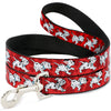Buckle-Down Disney 101 Dalmatians Running & Paws Red/White/Black Dog Leash
