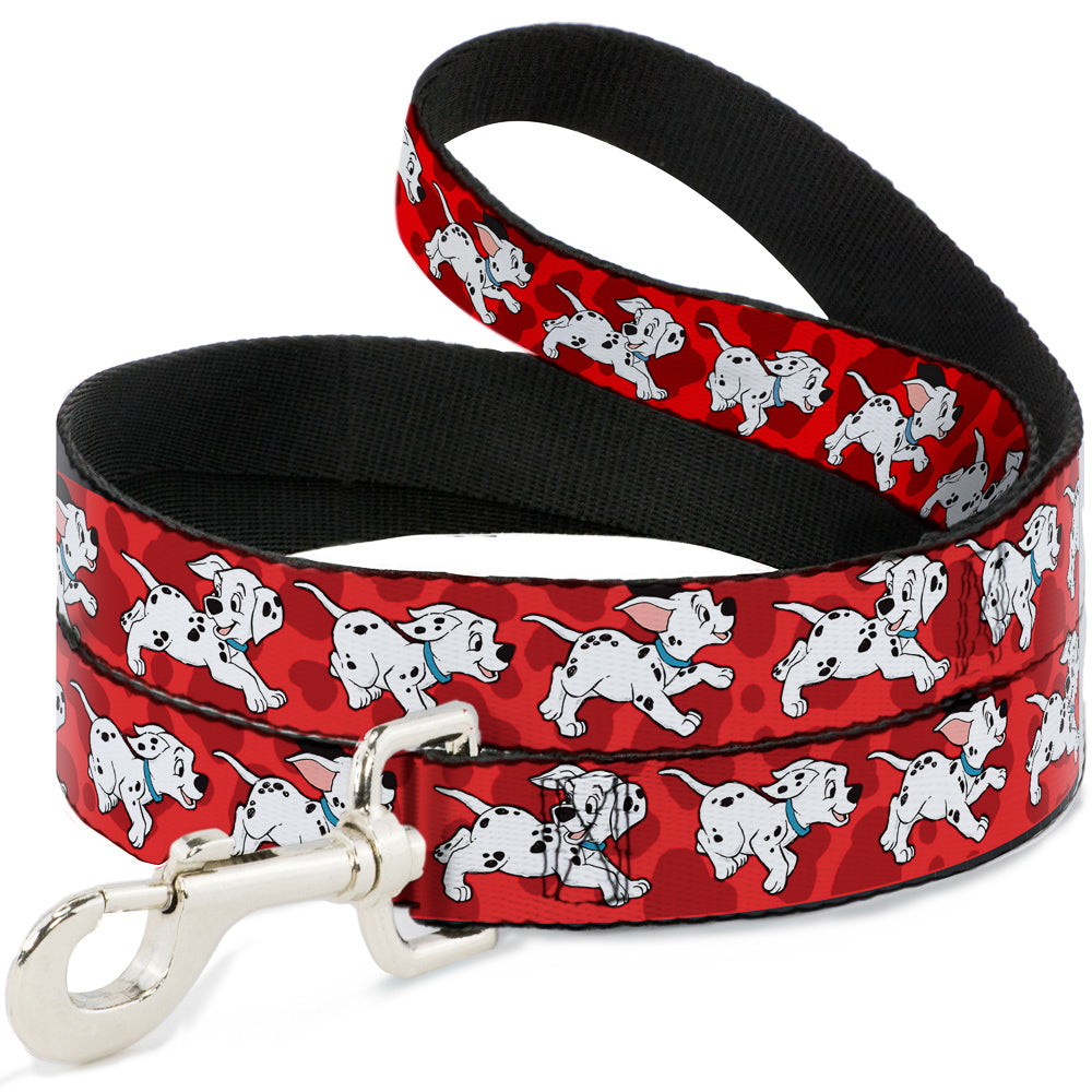 Dog Leash - Dalmatians Running/Paws Reds/White/Black 