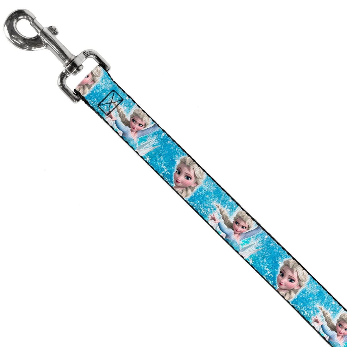 Dog Leash - Frozen Elsa Face/Action Pose/Snowflakes Blues/White 