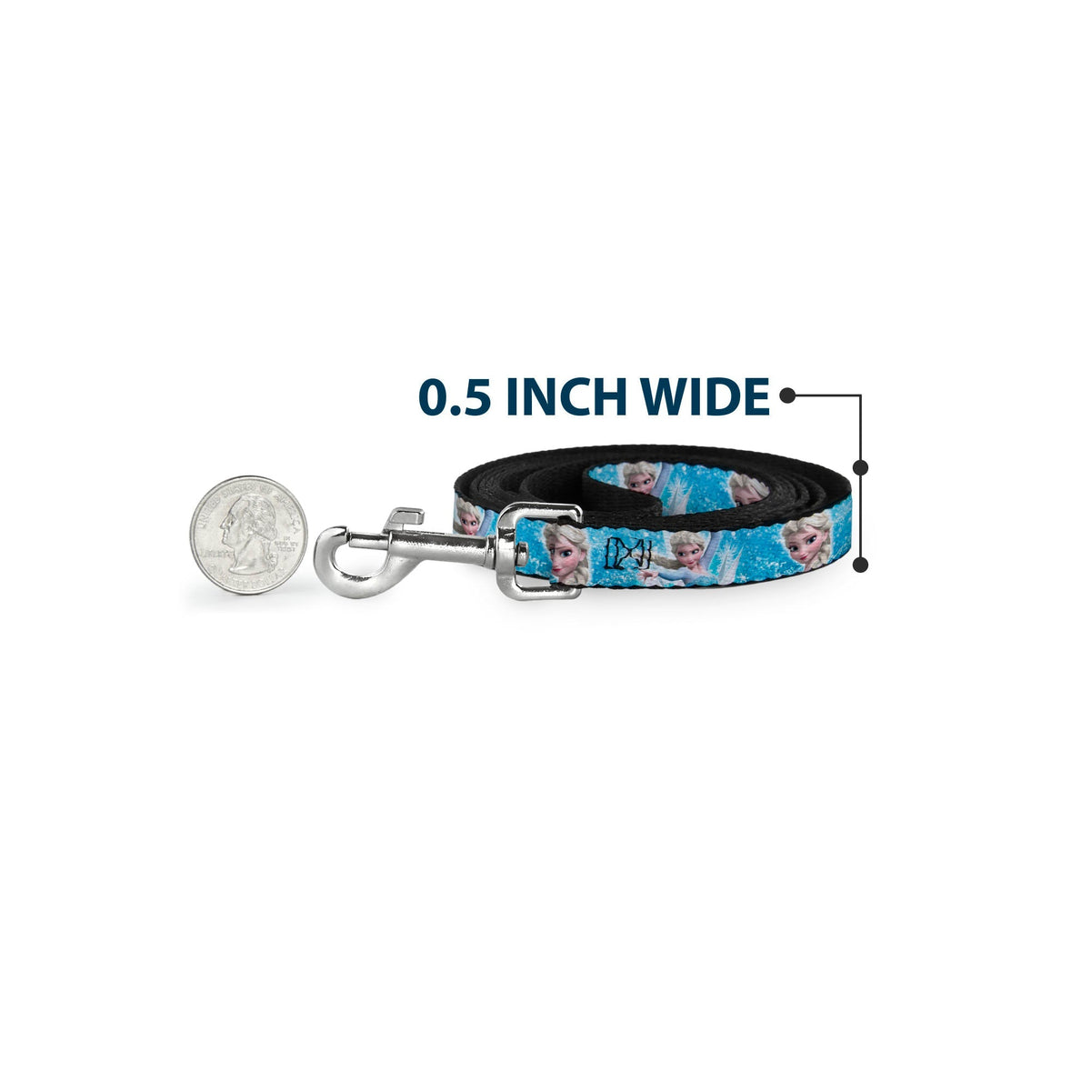 Dog Leash - Frozen Elsa Face/Action Pose/Snowflakes Blues/White 