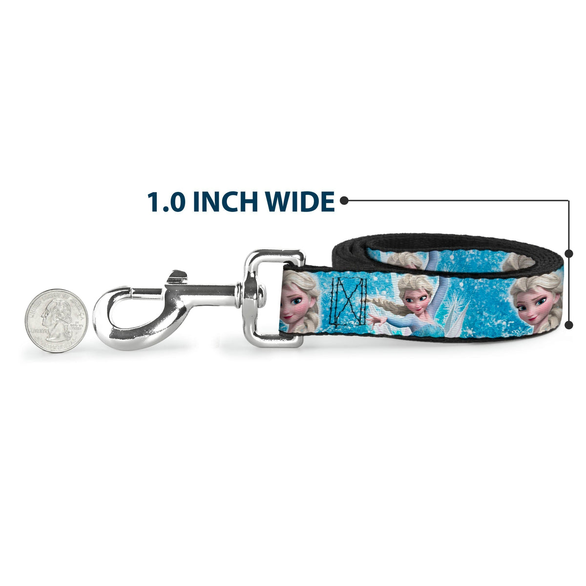 Dog Leash - Frozen Elsa Face/Action Pose/Snowflakes Blues/White 