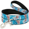 Dog Leash - Frozen Elsa Face/Action Pose/Snowflakes Blues/White