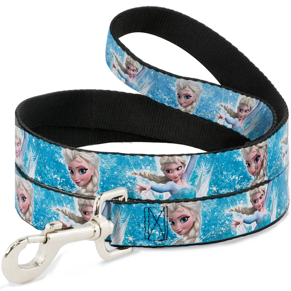 Dog Leash - Frozen Elsa Face/Action Pose/Snowflakes Blues/White 