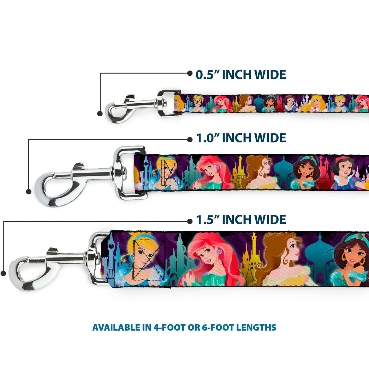 Dog Leash - Disney Princess Poses/Castle Silhouettes Purples/Multi Color 