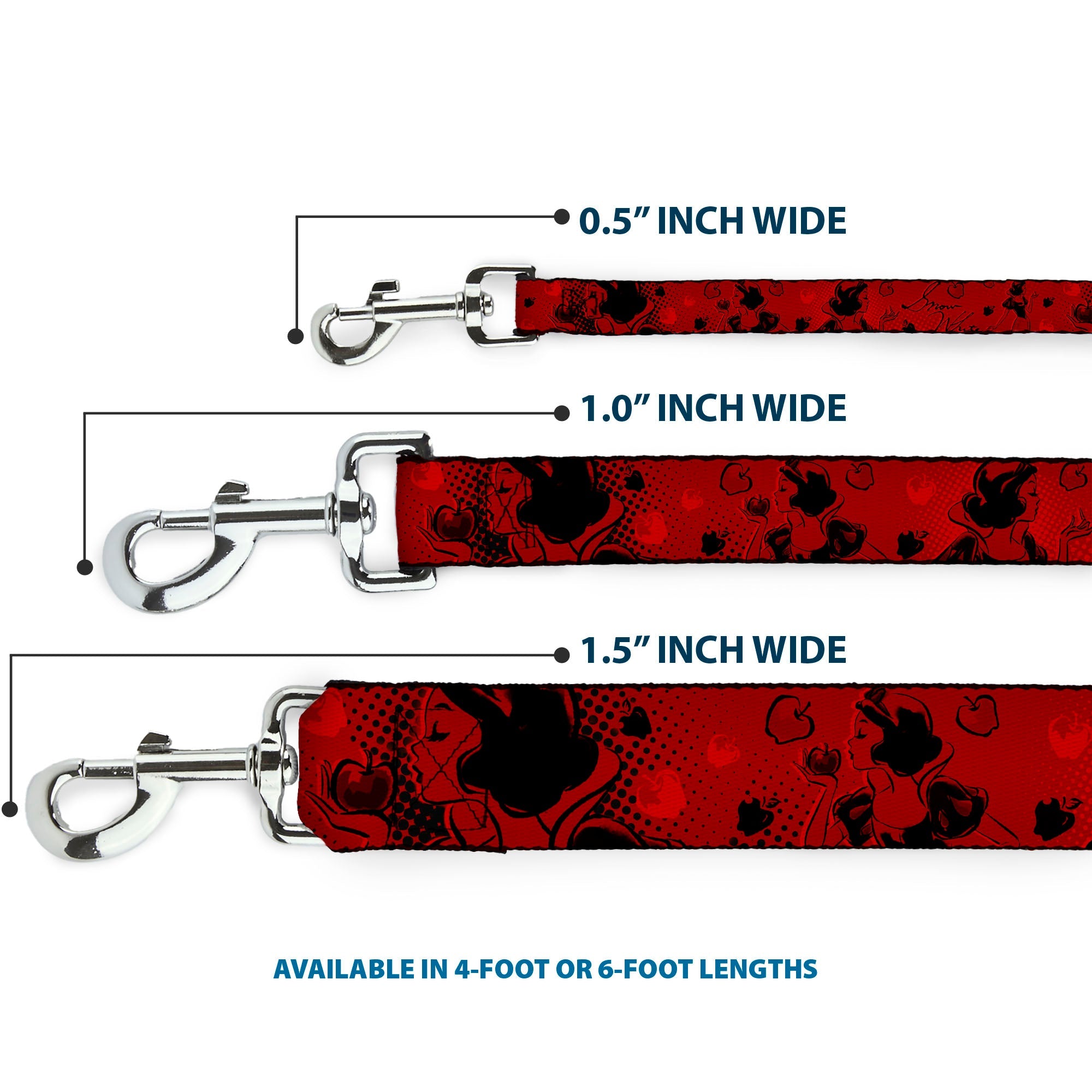 Dog Leash - SNOW WHITE Poses/Apple Halftone Reds/Black
