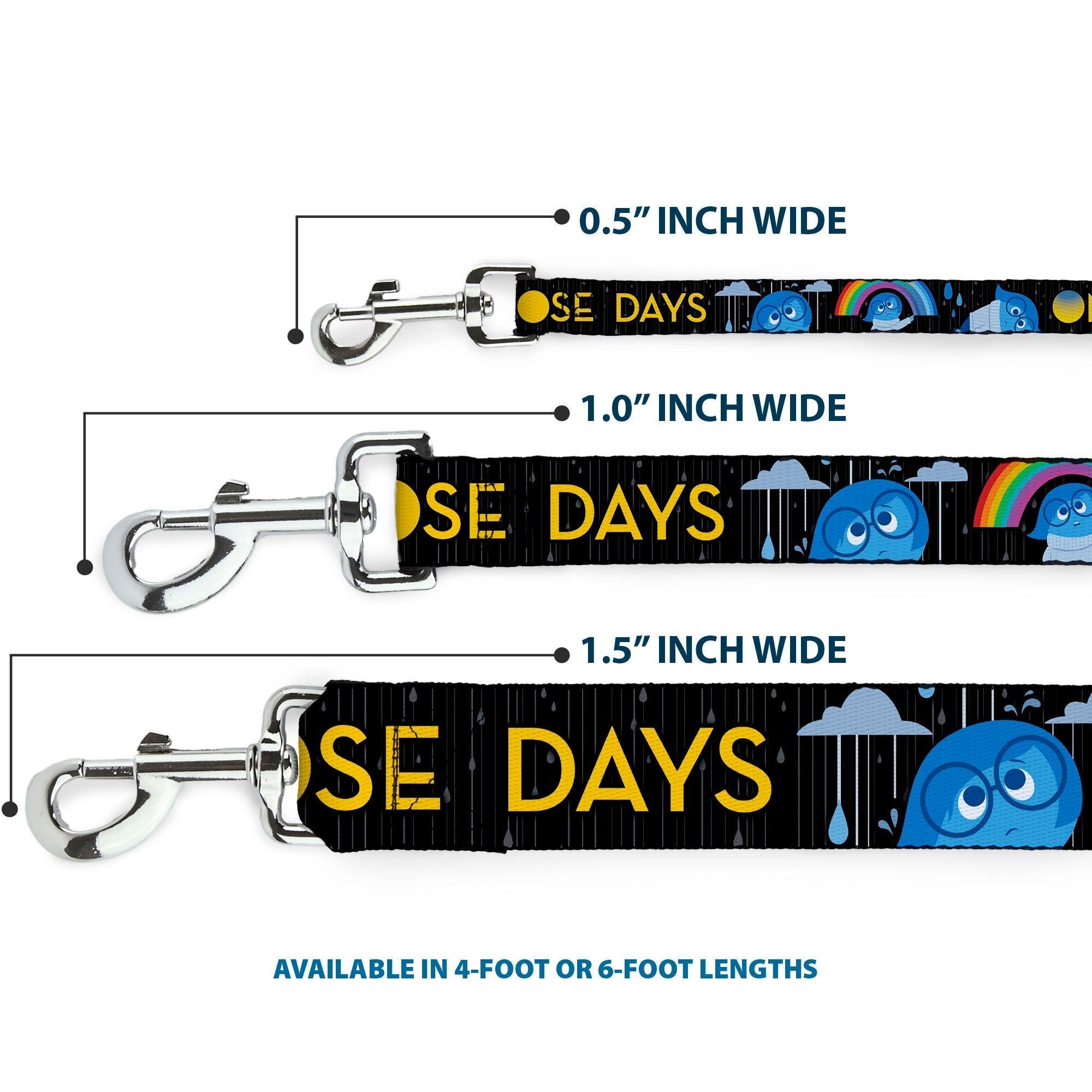 Dog Leash - Joy Poses/Rain ONE OF THOSE DAYS Black/Gray/Blues/Yellow 