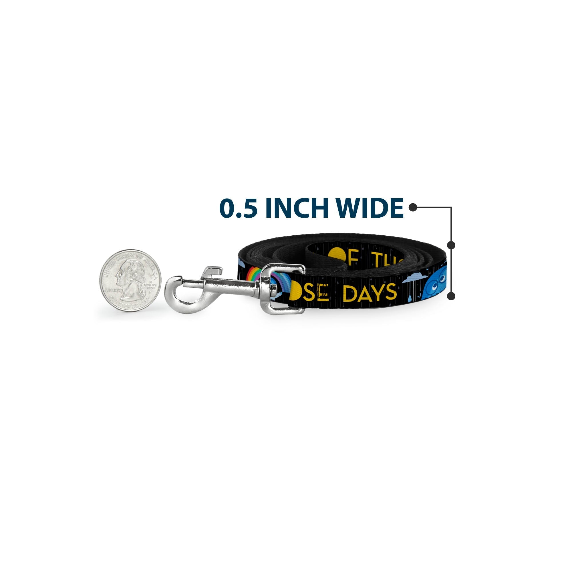 Dog Leash - Joy Poses/Rain ONE OF THOSE DAYS Black/Gray/Blues/Yellow 