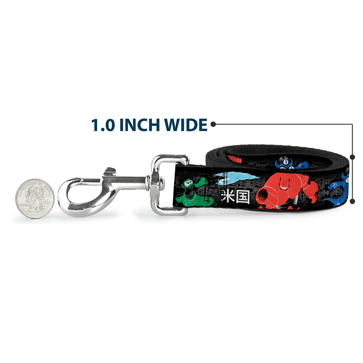 Dog Leash - Big Hero 6 Group Action Pose/Name Blocks Black/Gray/Multi Color 