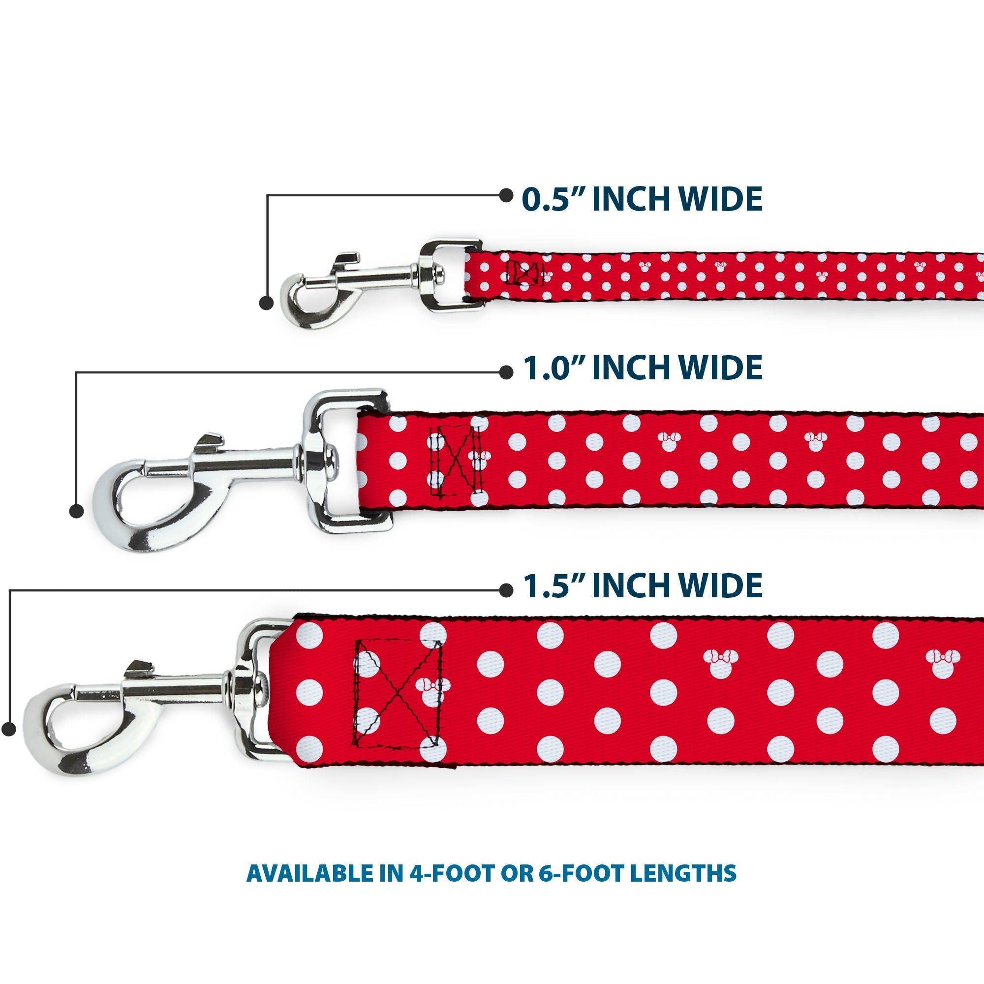 Dog Leash - Minnie Mouse Polka Dot/Mini Silhouette Red/White 