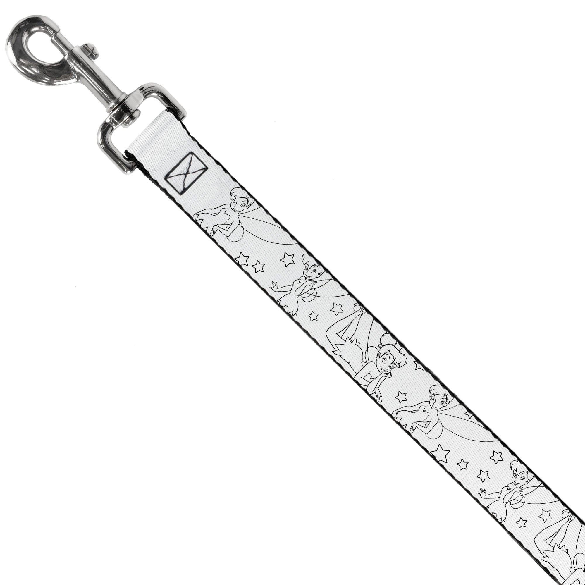 Dog Leash - Tinker Bell Poses/Stars Outline White/Black