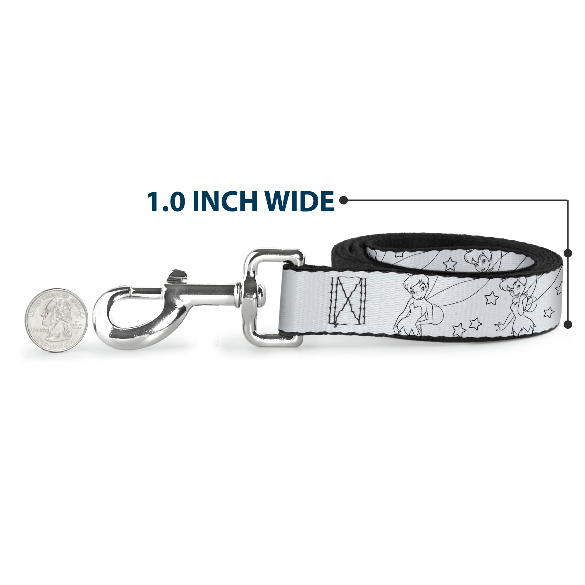 Dog Leash - Tinker Bell Poses/Stars Outline White/Black