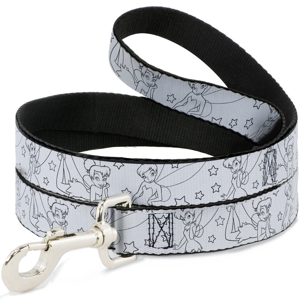 Dog Leash - Tinker Bell Poses/Stars Outline White/Black