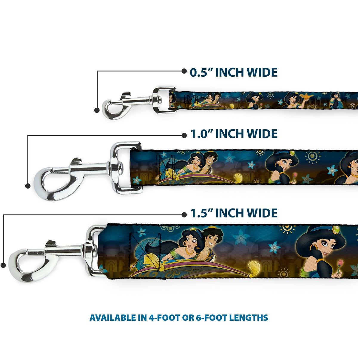 Dog Leash - Jasmine & Aladdin Carpet Ride/Jasmine Poses/Flowers 