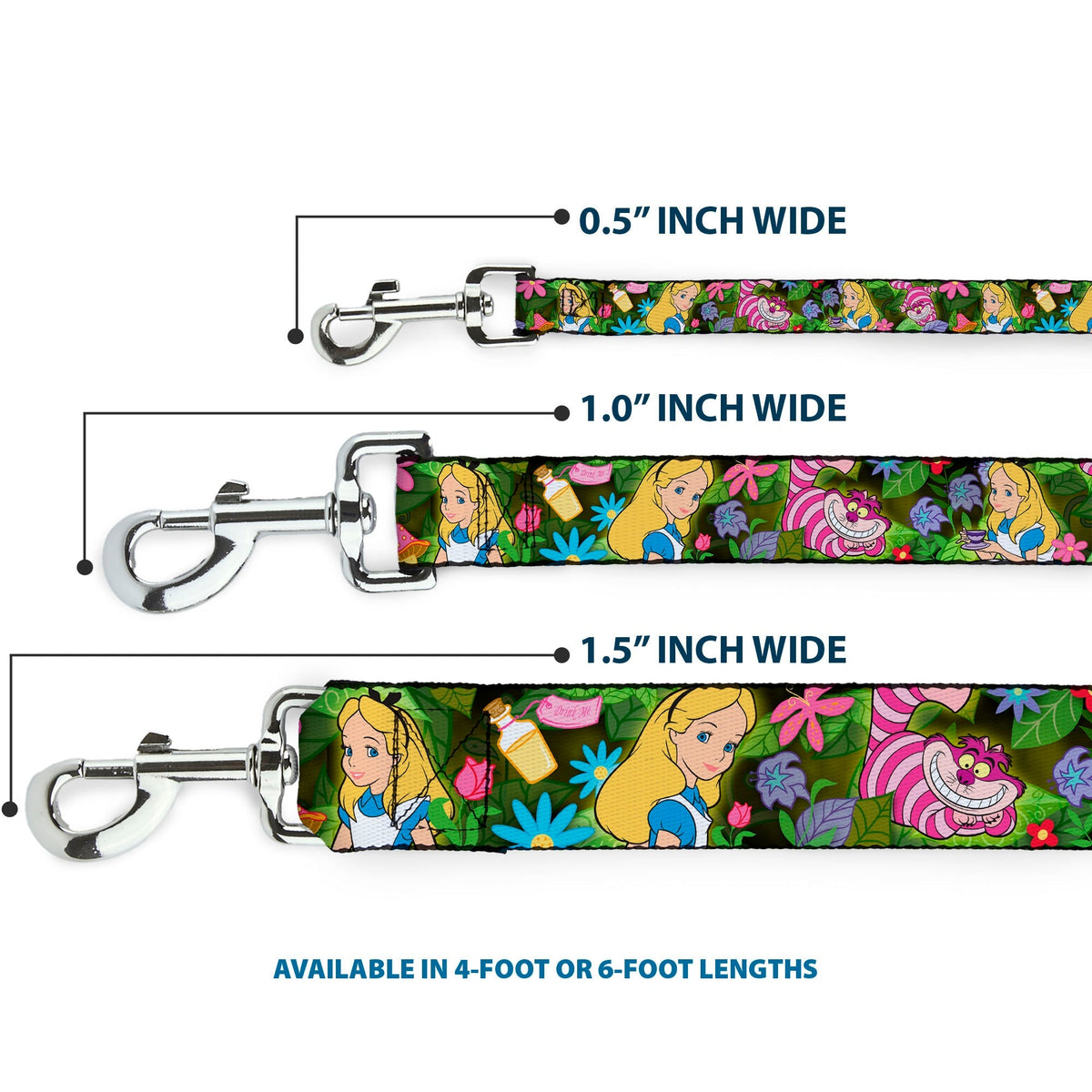 Dog Leash - Alice & Cheshire Cat Poses/Flowers 