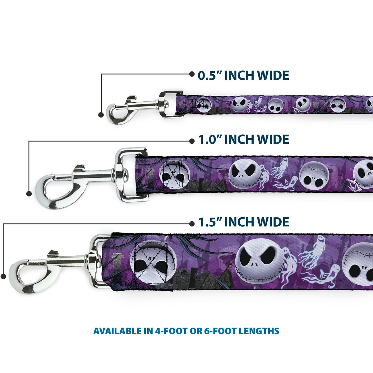 Dog Leash - Jack Expressions/Ghosts in Cemetery Purples/Grays/White 
