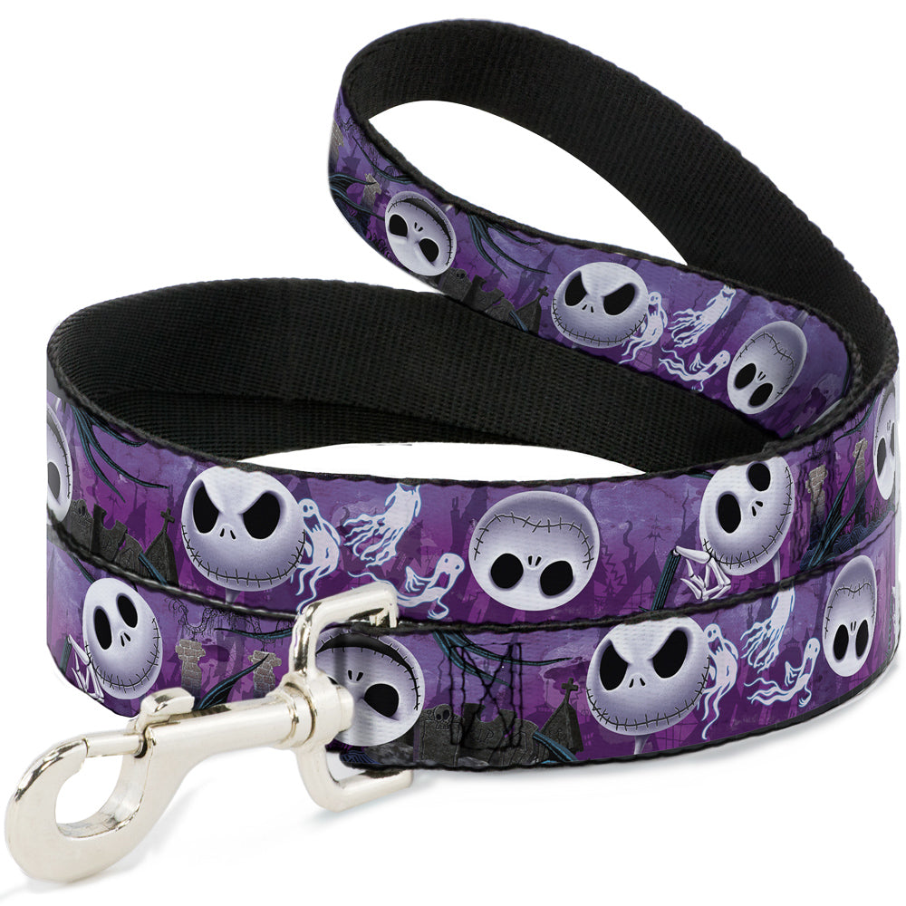Dog Leash - Jack Expressions/Ghosts in Cemetery Purples/Grays/White 