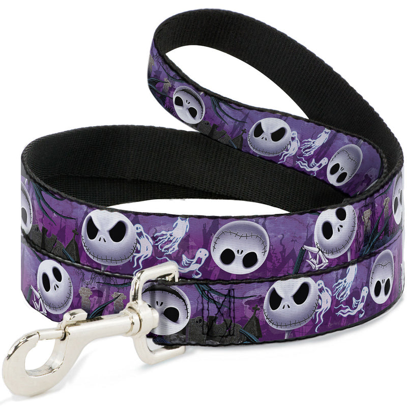 Dog Leash - Jack Expressions/Ghosts in Cemetery Purples/Grays/White 