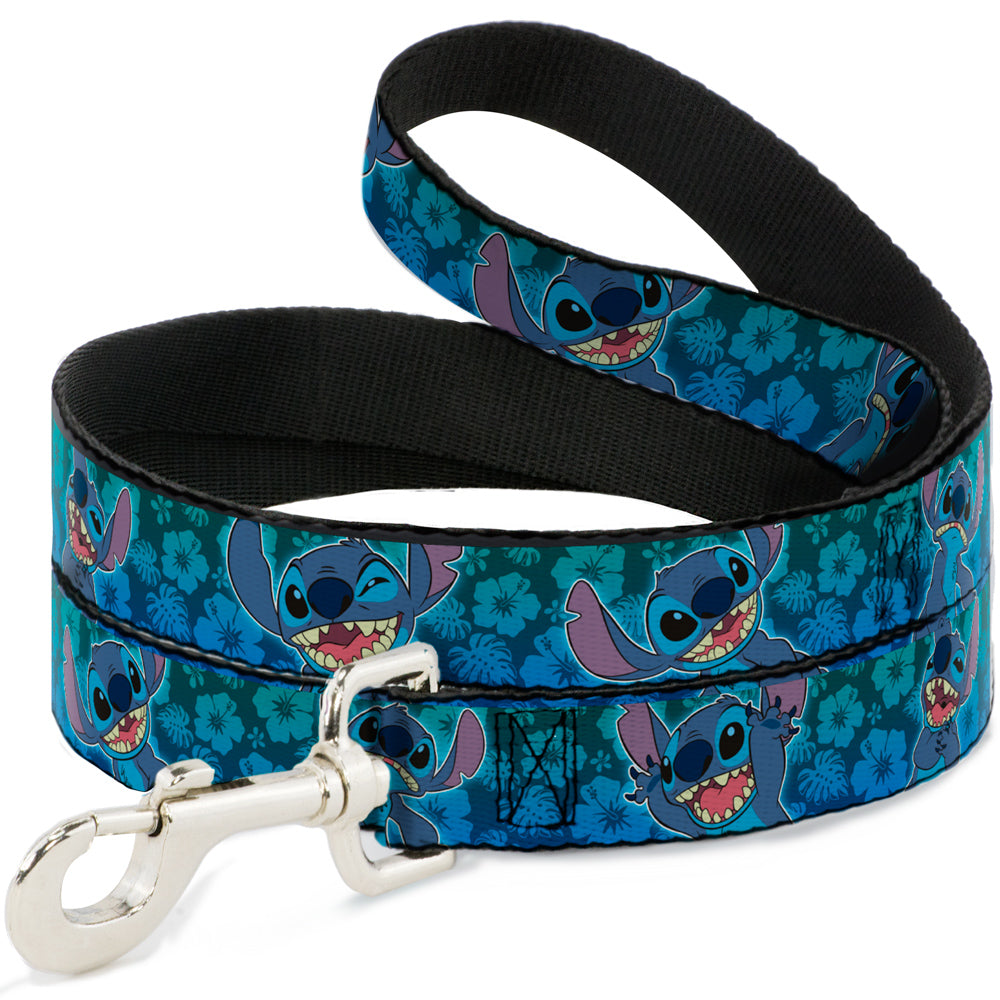 Dog Leash - Stitch Expressions/Hibiscus Collage Green-Blue Fade 