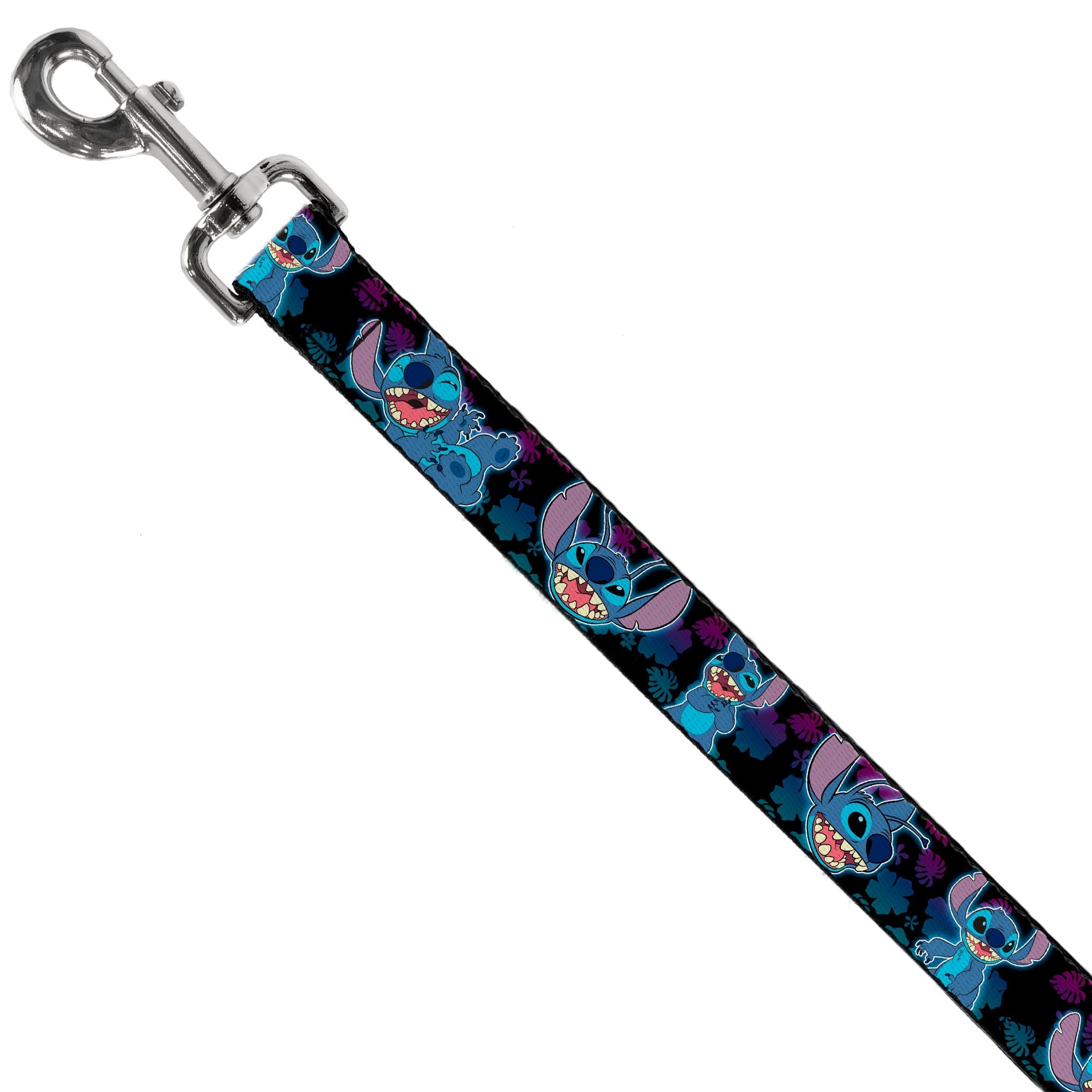Dog Leash - Stitch 2-Expressions/2-Poses Tropical Flora Black/Purple-Blue Fade 
