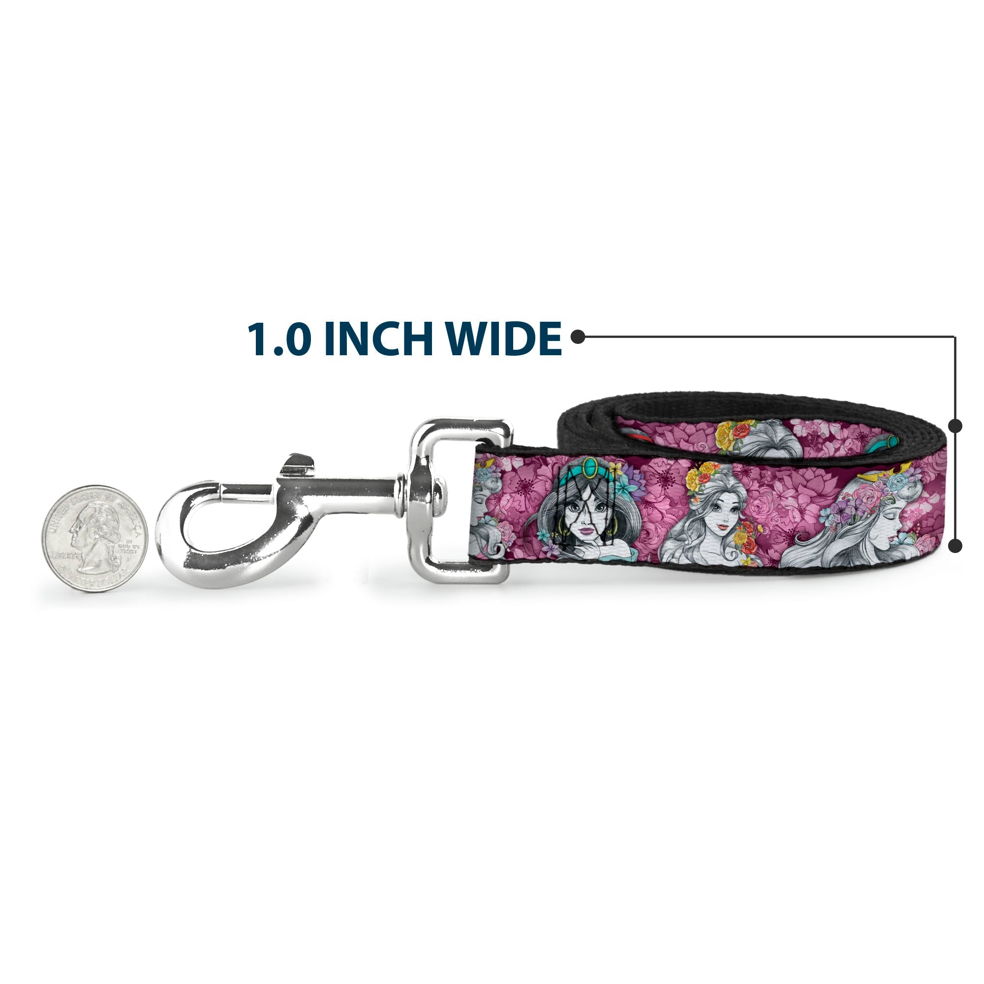 Dog Leash - Princess Sketch Poses/Floral Collage Pinks/Grays
