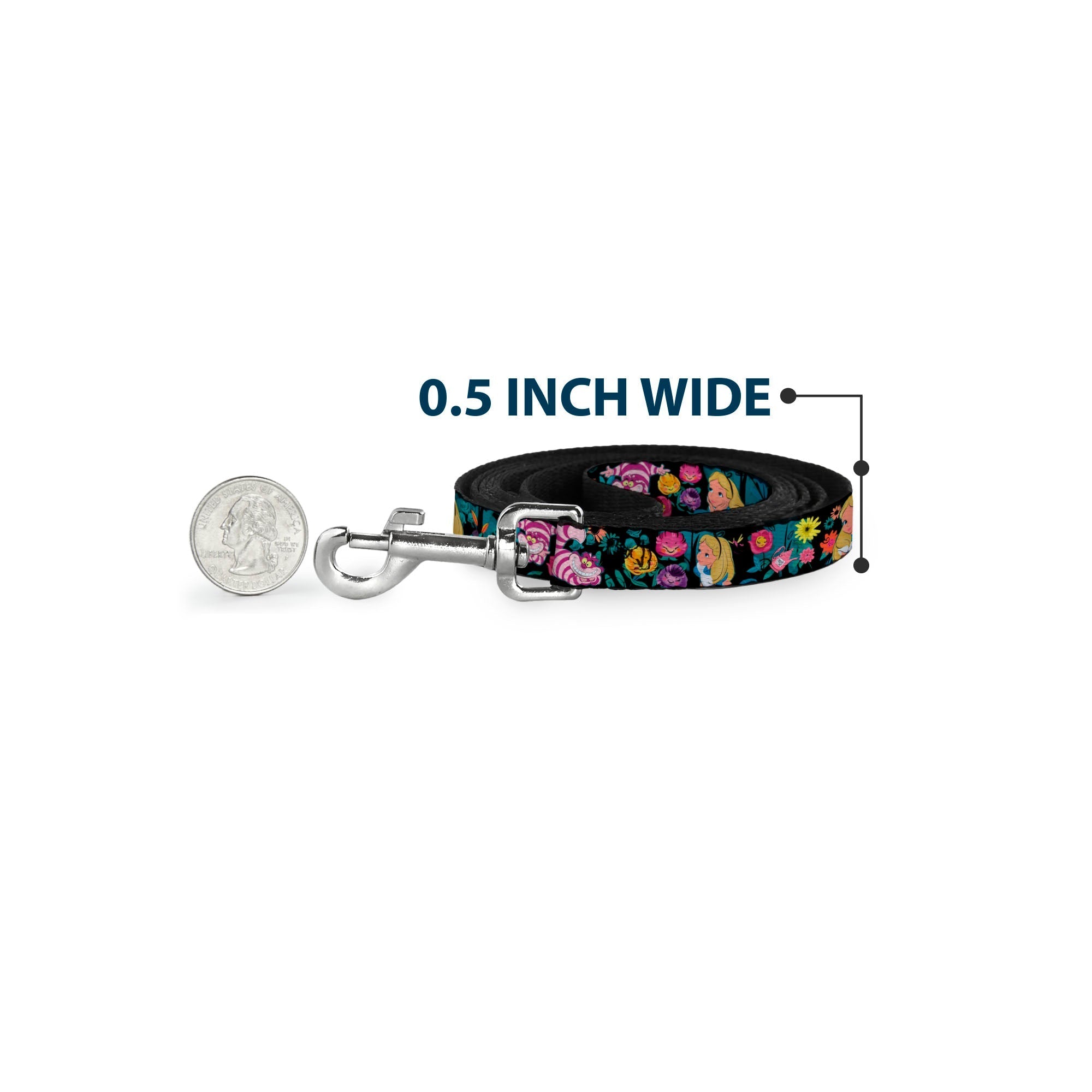 Dog Leash - Alice/Cheshire Cat/Flowers Poses Black/Multi Color