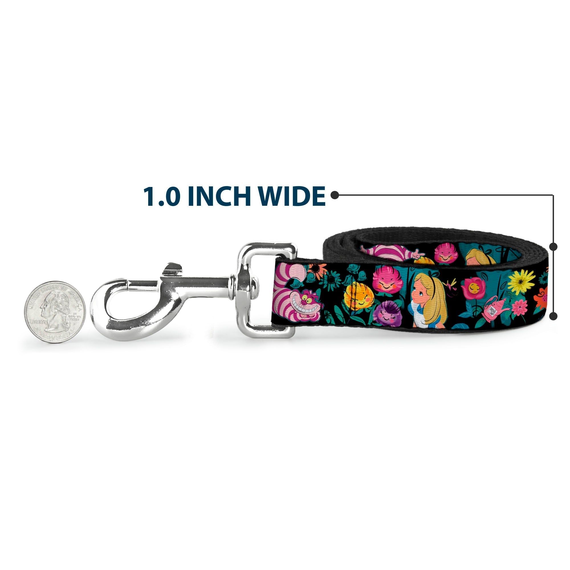 Dog Leash - Alice/Cheshire Cat/Flowers Poses Black/Multi Color