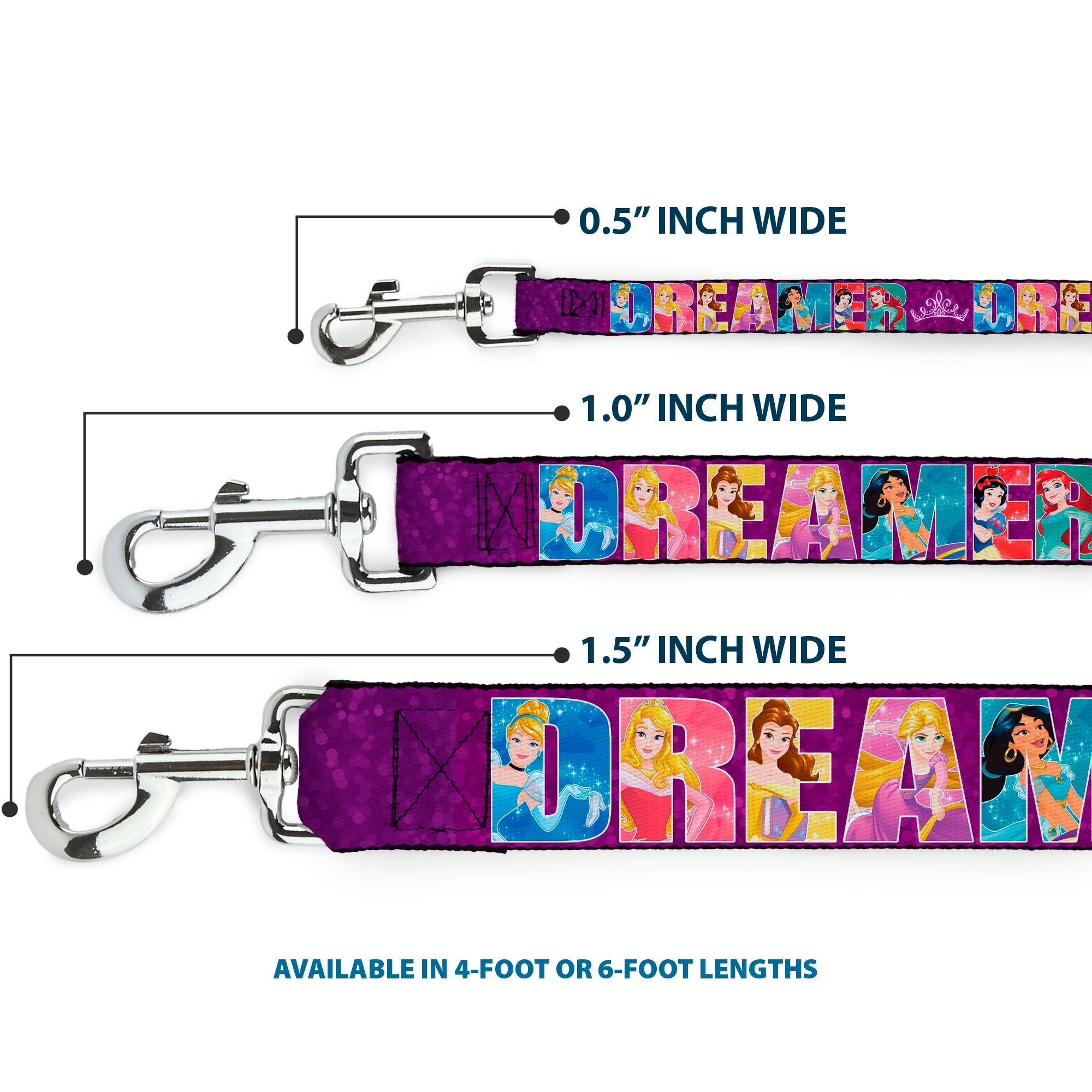 Dog Leash - Disney DREAMER 7-Sparkling Princesses/Tiara Purple/White