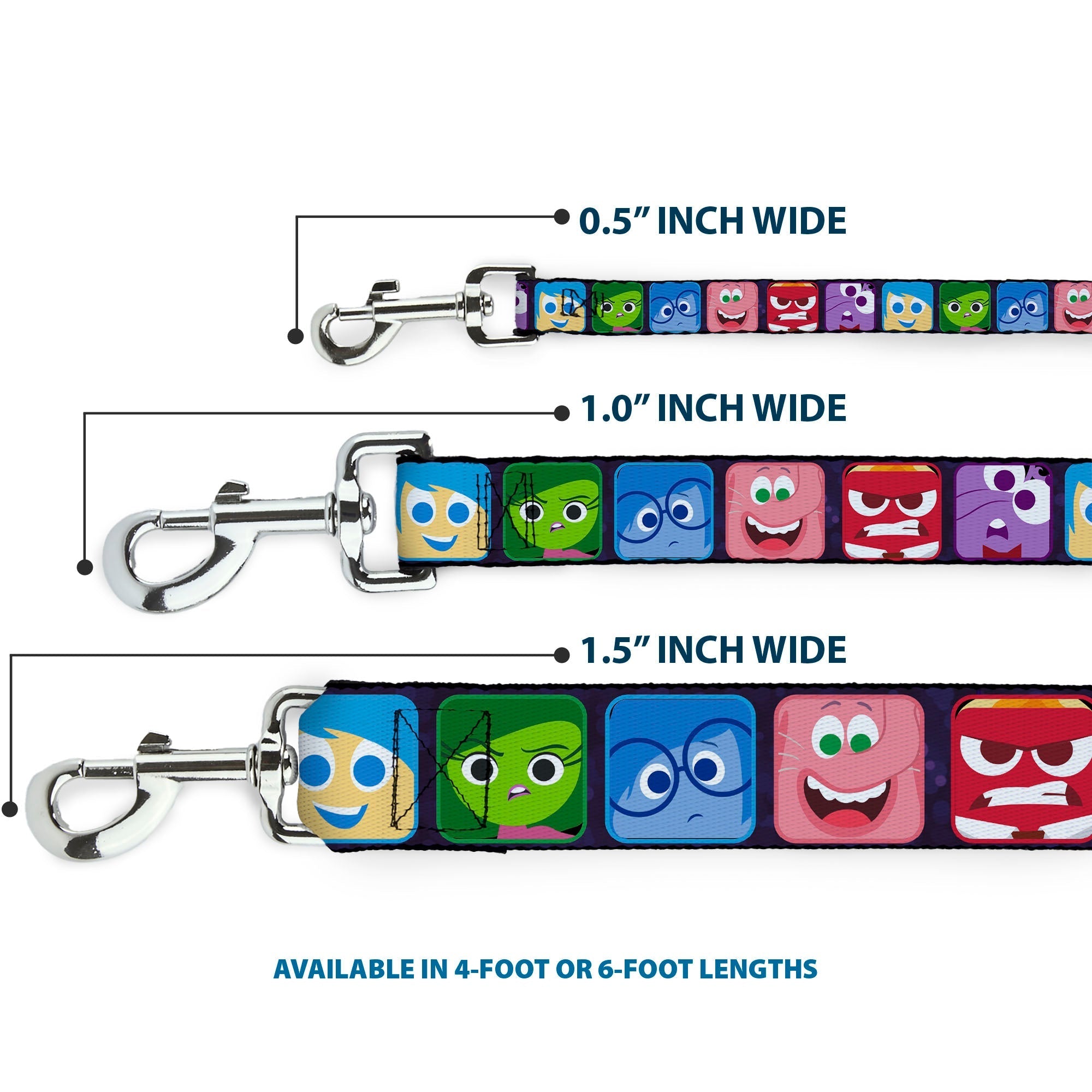 Dog Leash - Inside Out 6-Character Esxpression Blocks Purple/Multi Color