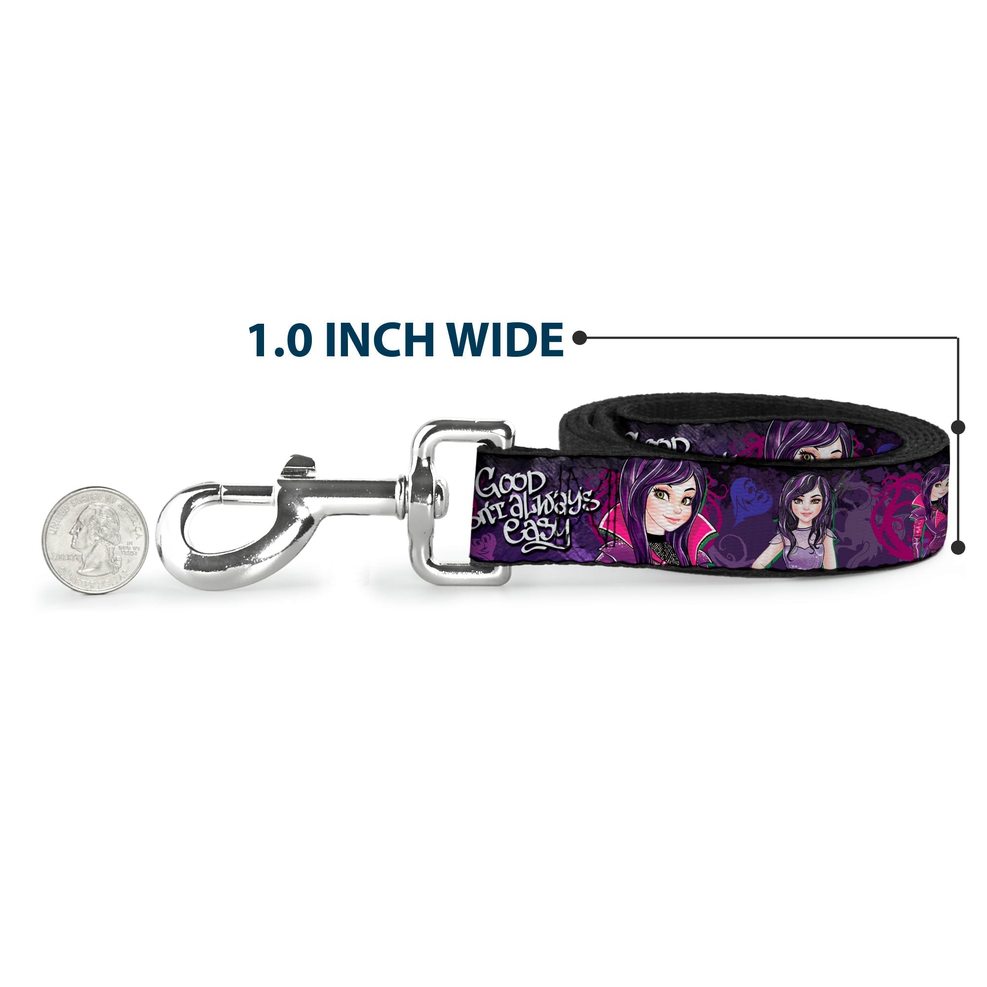Dog Leash - Descendants Mal 3-Poses GOOD ISNT ALWAYS/Hearts/Dragons EASY Purples/Pinks
